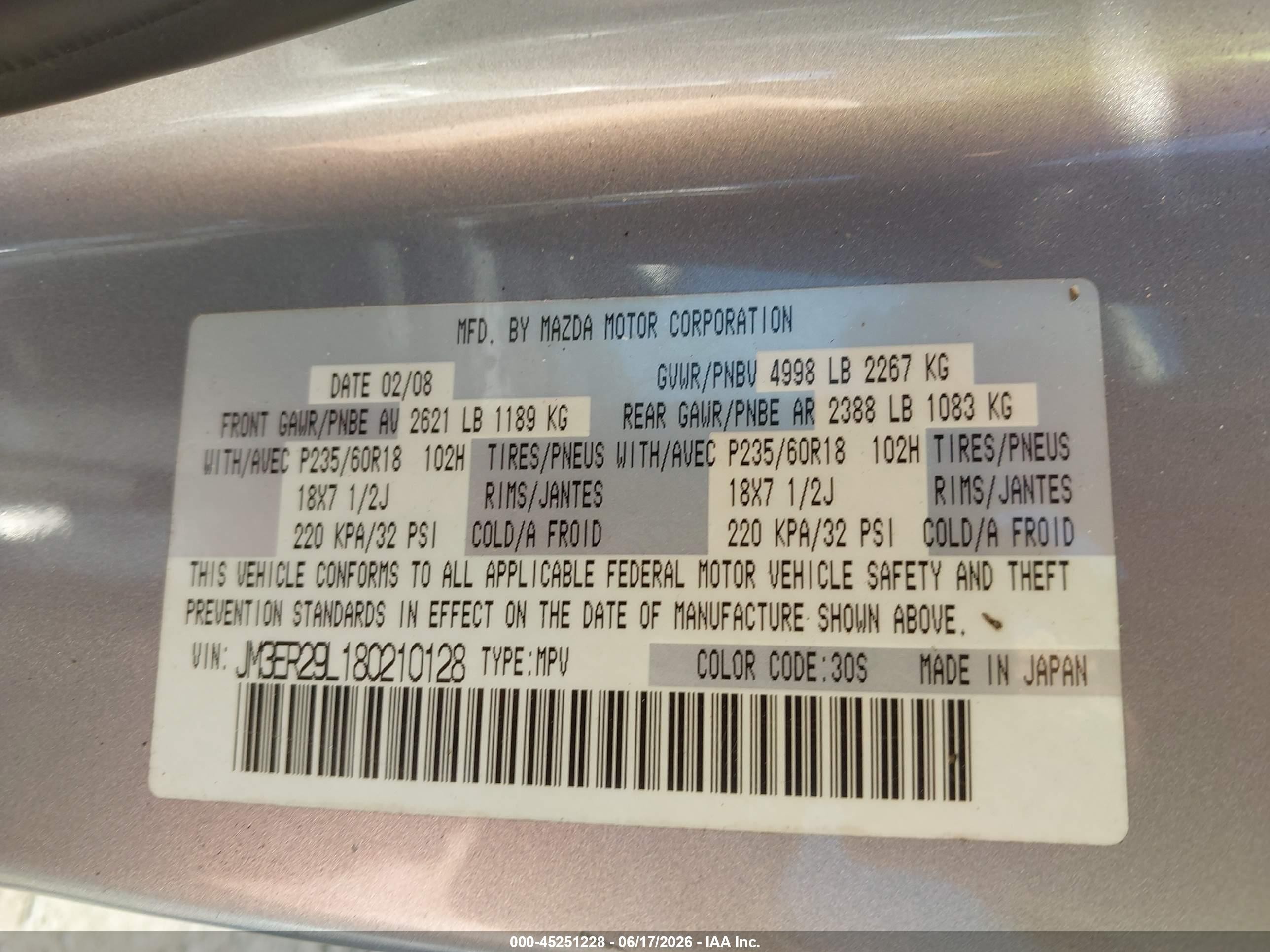 2008 Mazda Cx-7 Grand Touring Silver vin: JM3ER29L180210128