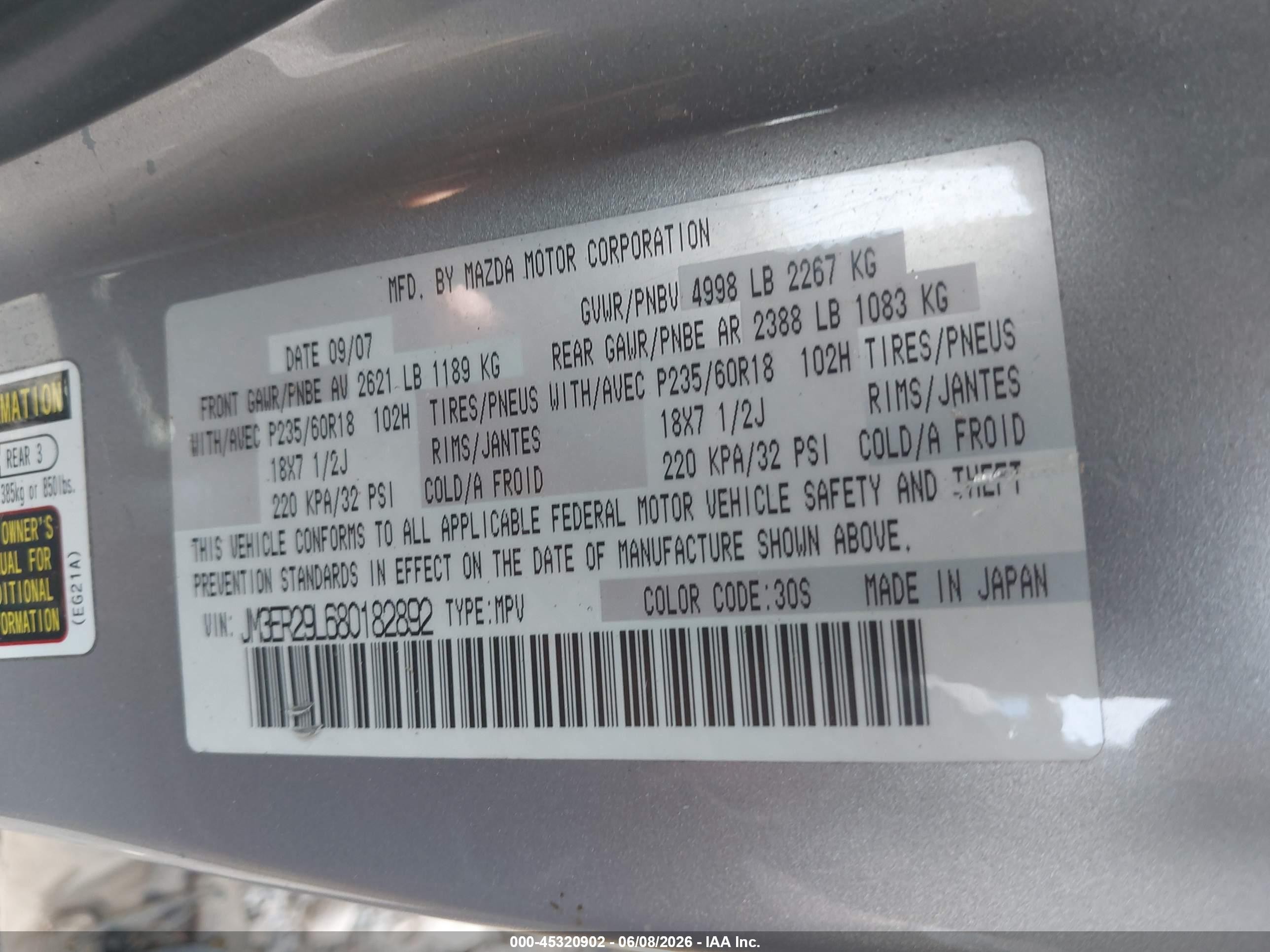 2008 Mazda Cx-7 Grand Touring Silver vin: JM3ER29L680182892
