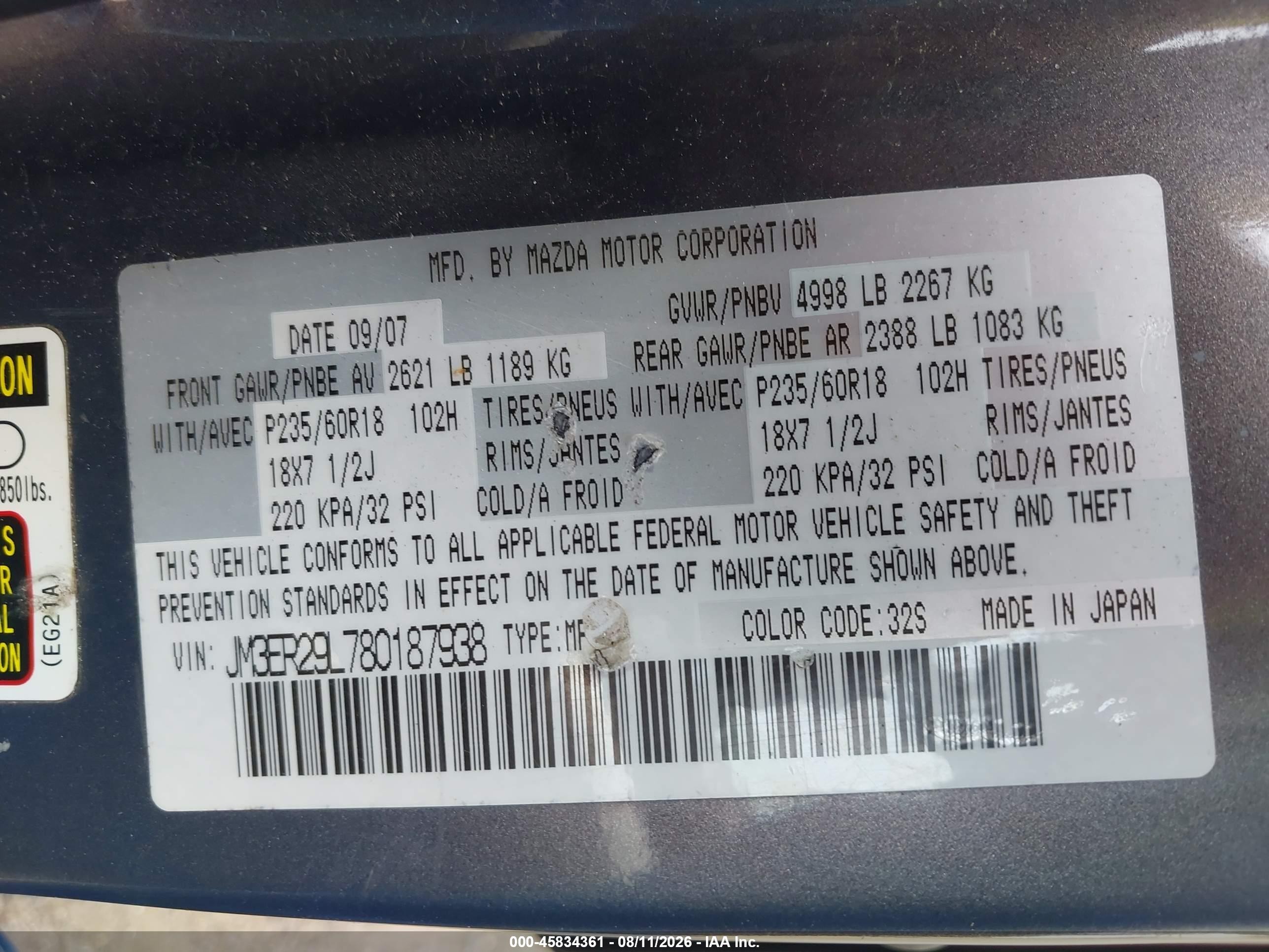 2008 Mazda Cx-7 Grand Touring Gray vin: JM3ER29L780187938