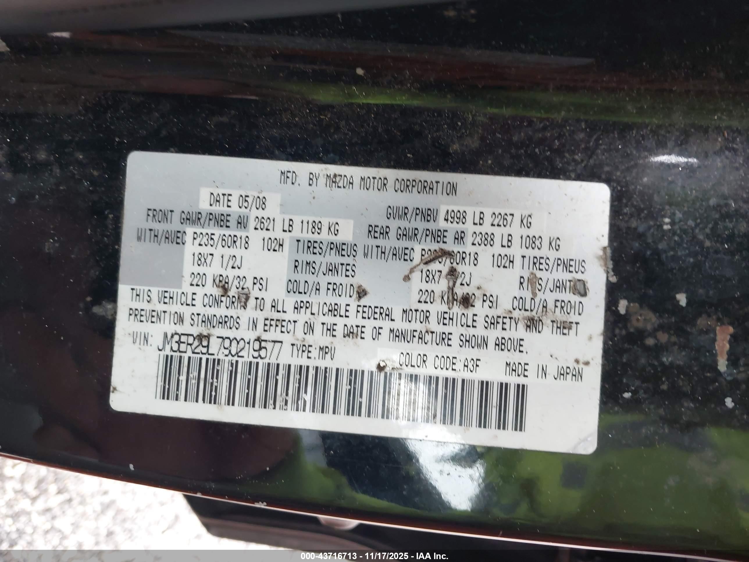 2009 Mazda Cx-7 Grand Touring Black vin: JM3ER29L790219577