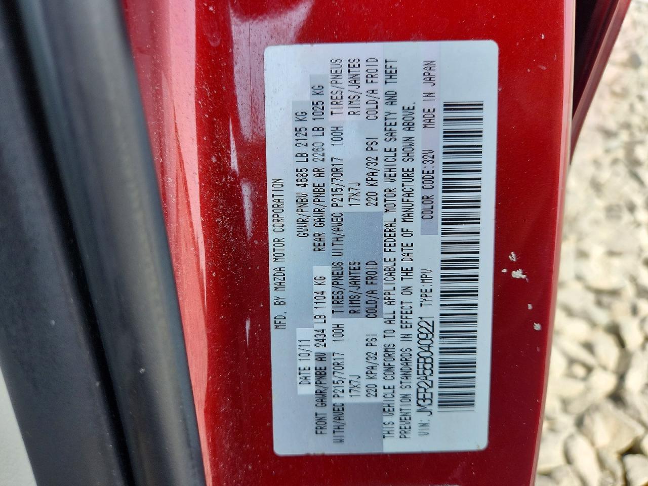 2011 Mazda Cx-7 Red vin: JM3ER2A55B0409221