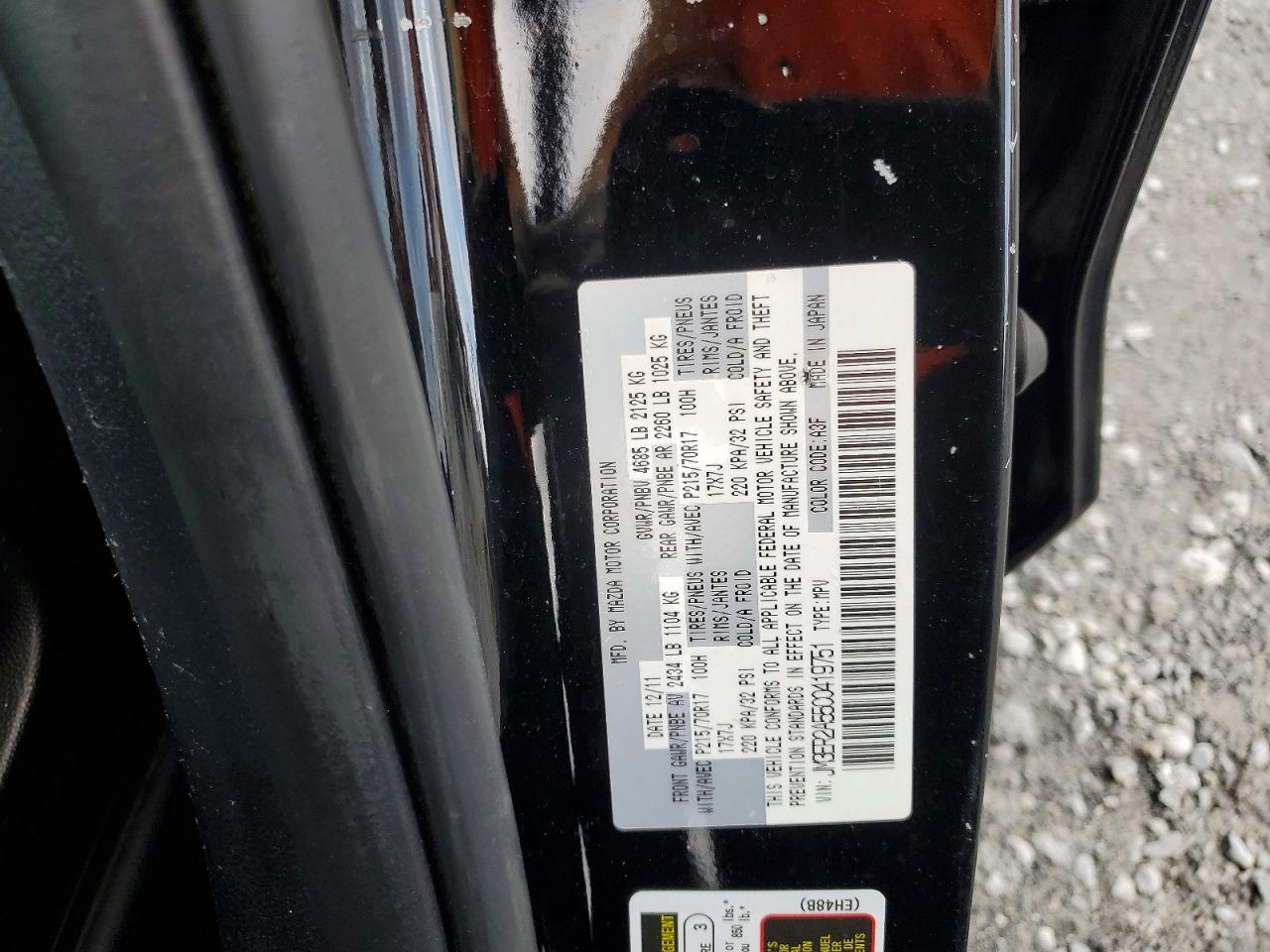 2012 Mazda Cx-7 Black vin: JM3ER2A55C0419751