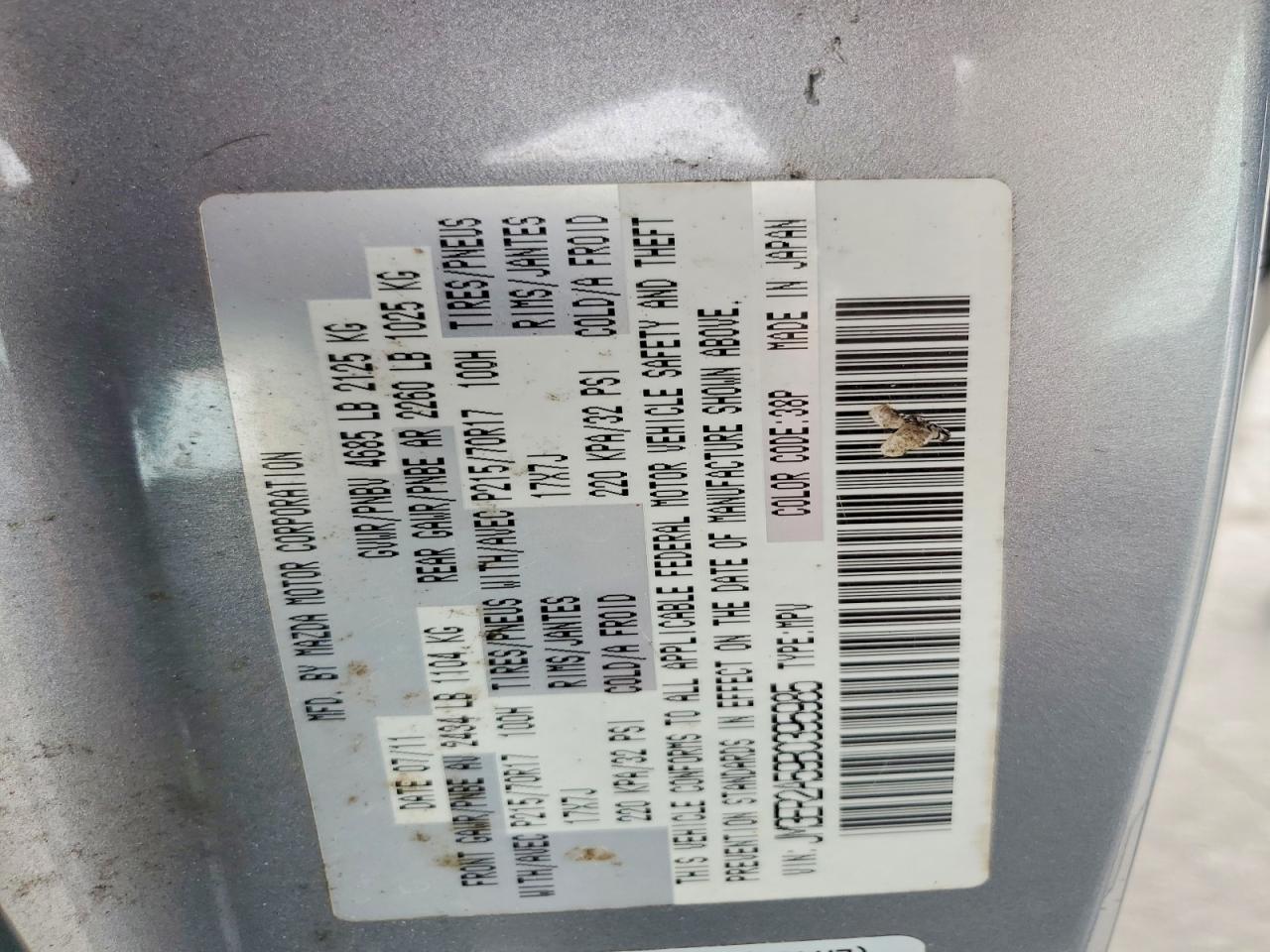 2011 Mazda Cx-7 Silver vin: JM3ER2A59B0395985
