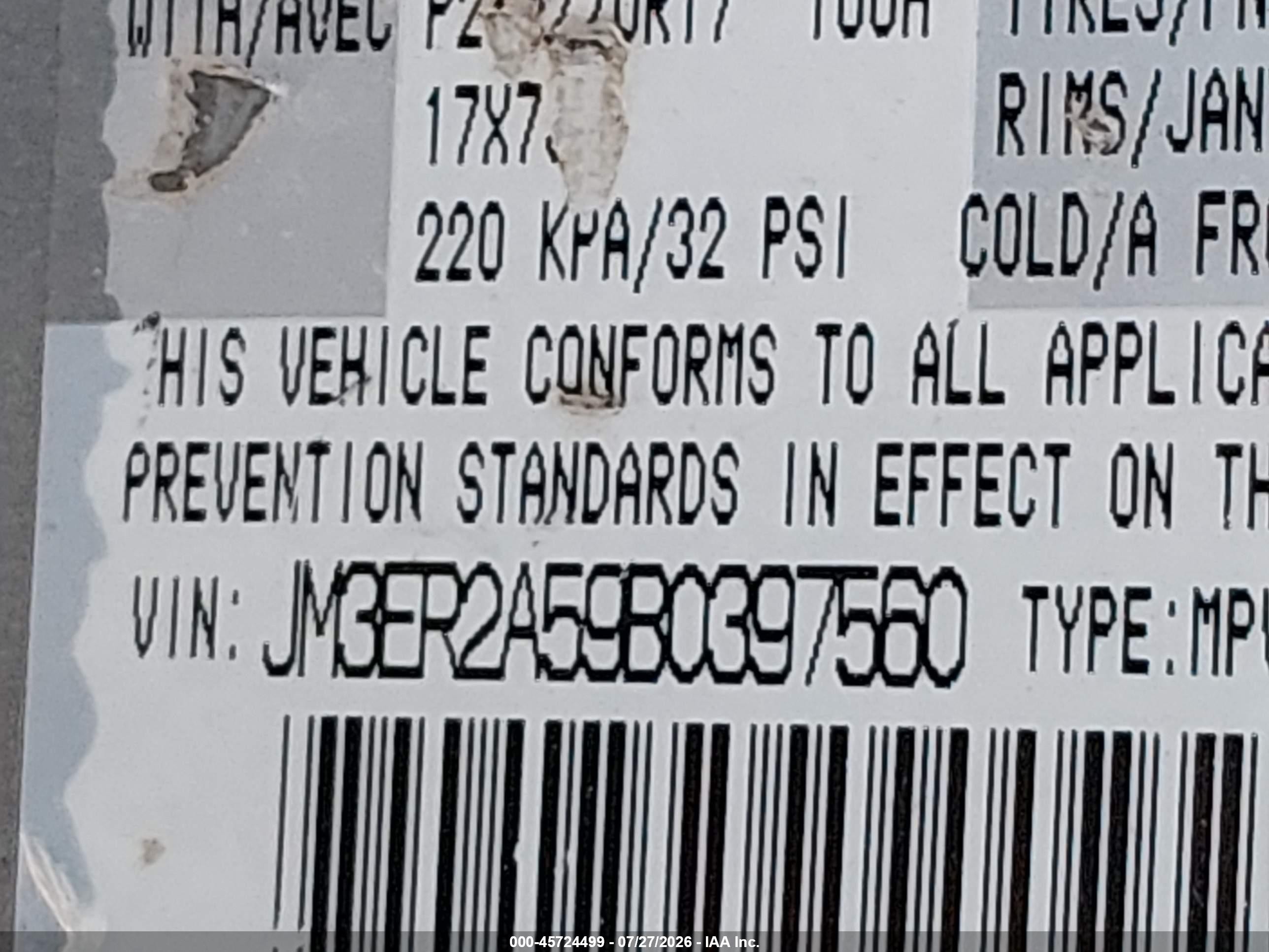 2011 Mazda Cx-7 I Sv Gray vin: JM3ER2A59B0397560
