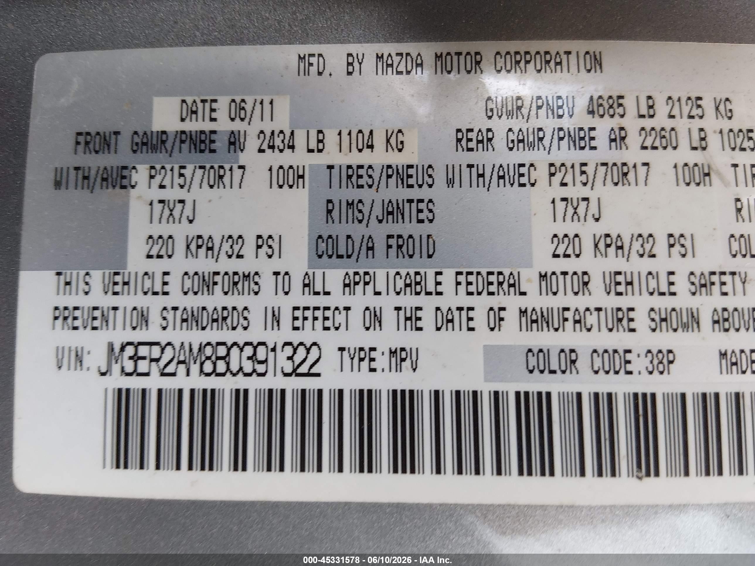 2011 Mazda Cx-7 I Sv Silver vin: JM3ER2AM8B0391322