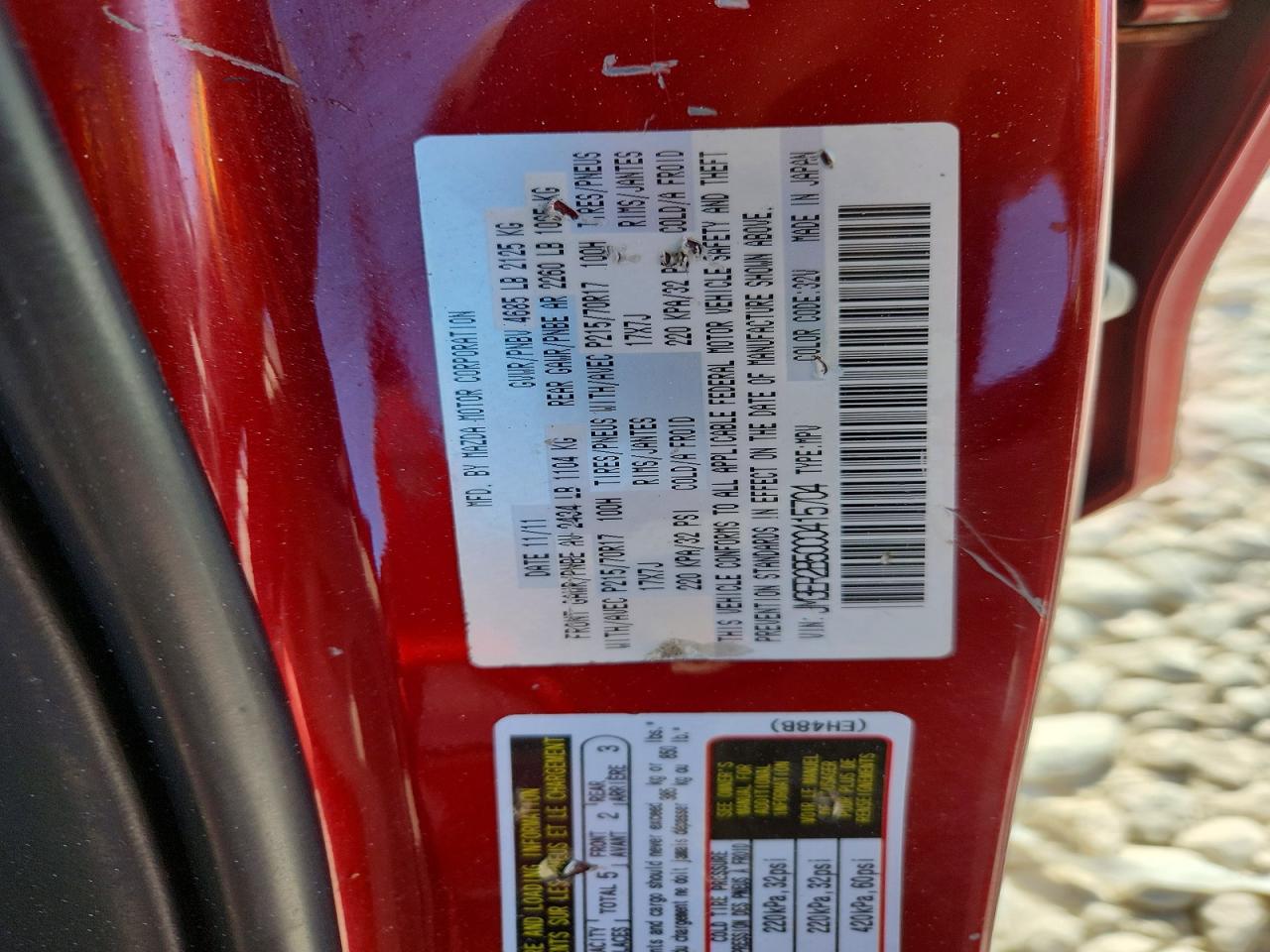 2012 Mazda Cx-7 Red vin: JM3ER2B50C0415704