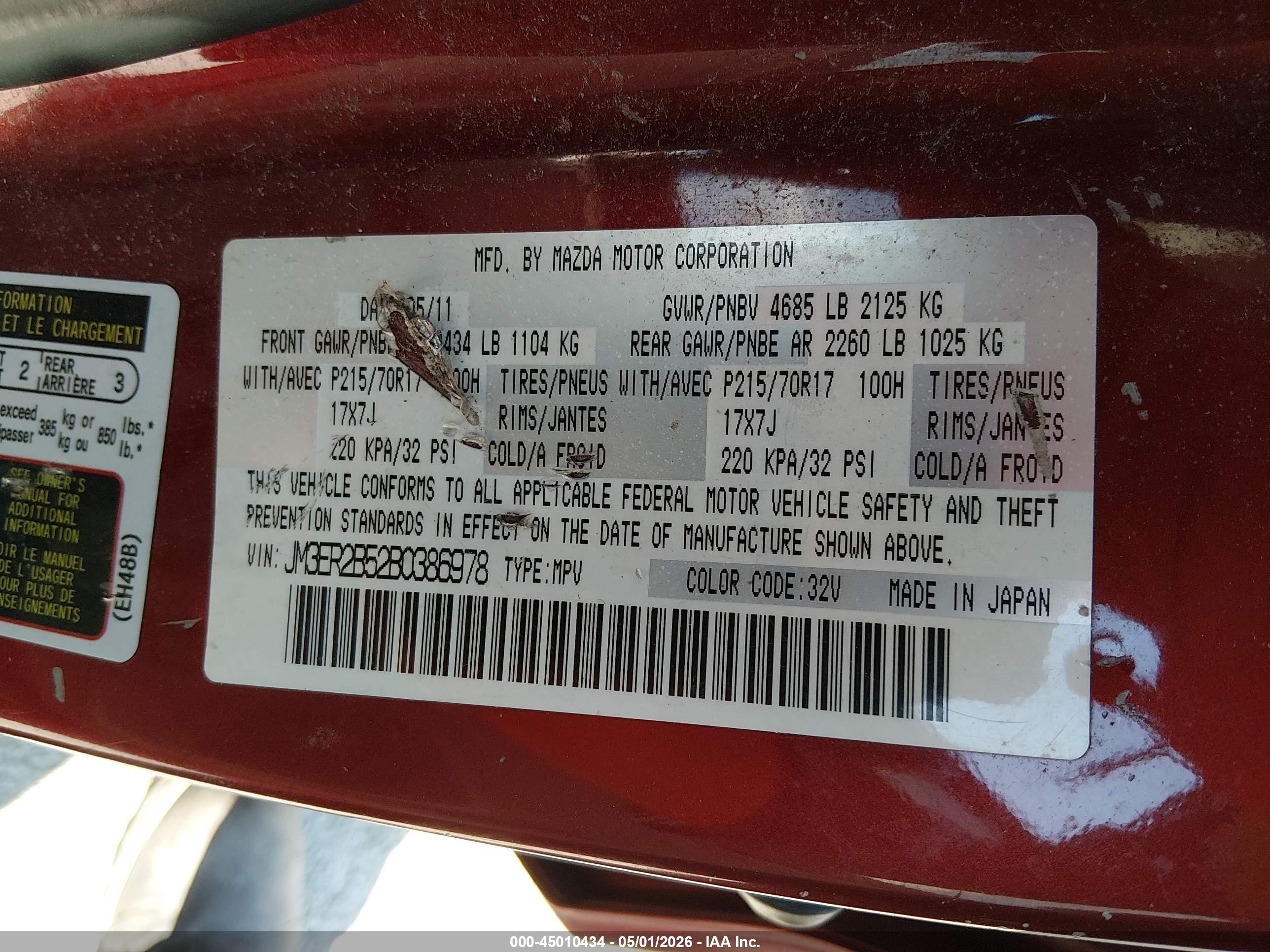 2011 Mazda Cx-7 I Sport Red vin: JM3ER2B52B0386978