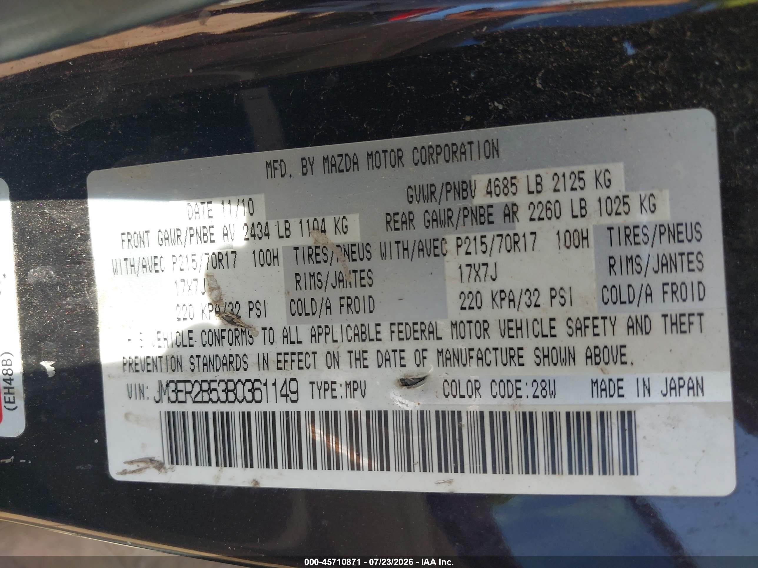 2011 Mazda Cx-7 I Sport Purple vin: JM3ER2B53B0361149