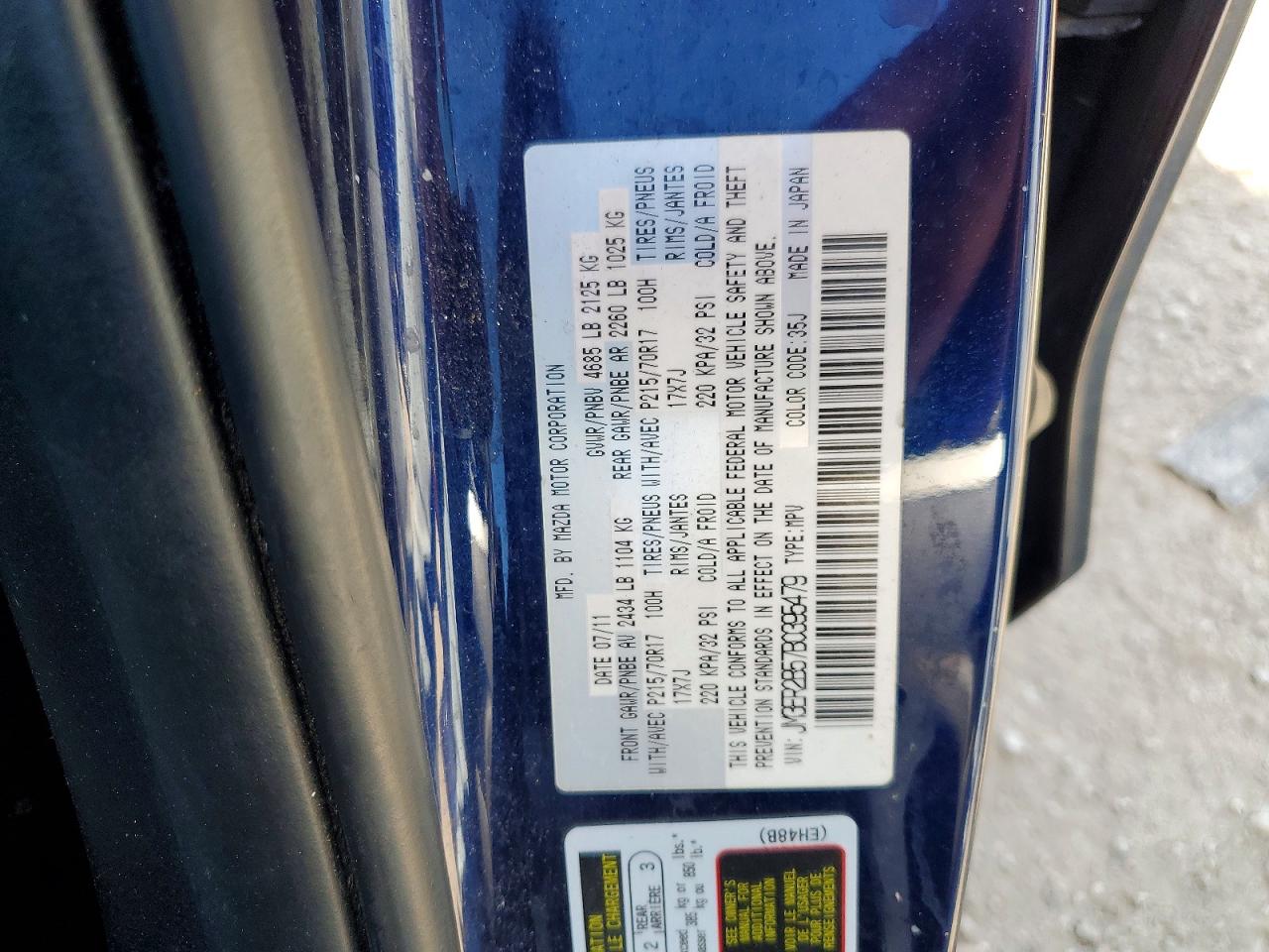 2011 Mazda Cx-7 Blue vin: JM3ER2B57B0395479