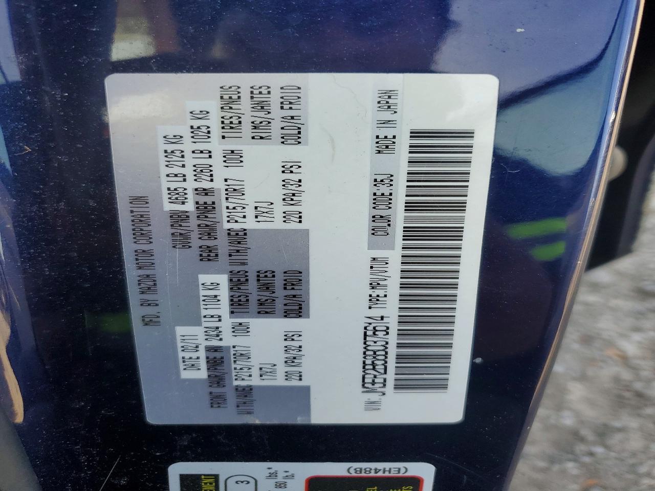 2011 Mazda Cx-7 Blue vin: JM3ER2B58B0375614