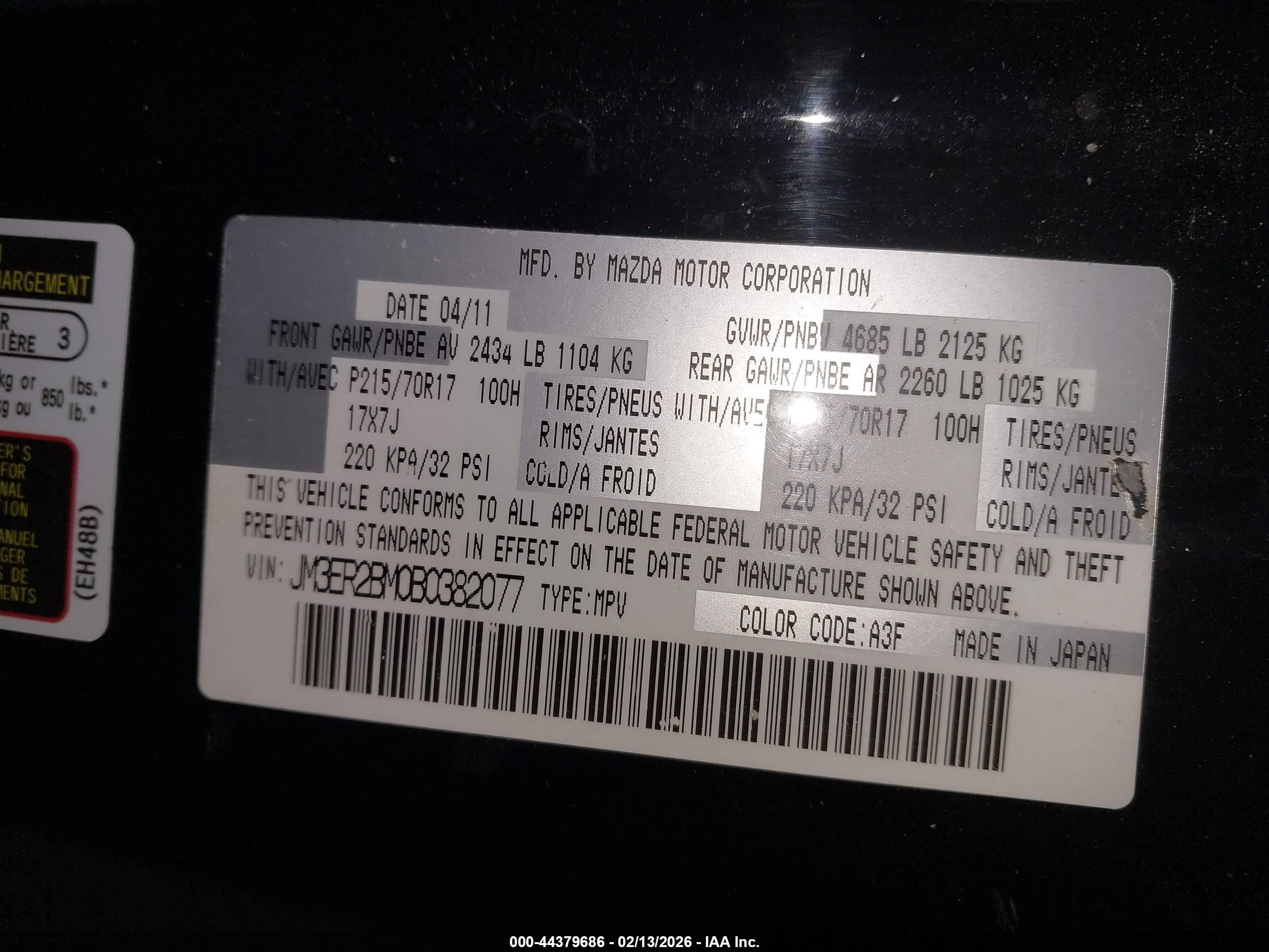 2011 Mazda Cx-7 I Sport Black vin: JM3ER2BM0B0382077