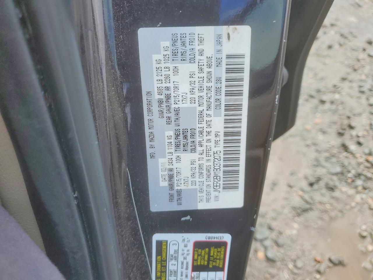 2011 Mazda Cx-7 Black vin: JM3ER2BM1B0372075