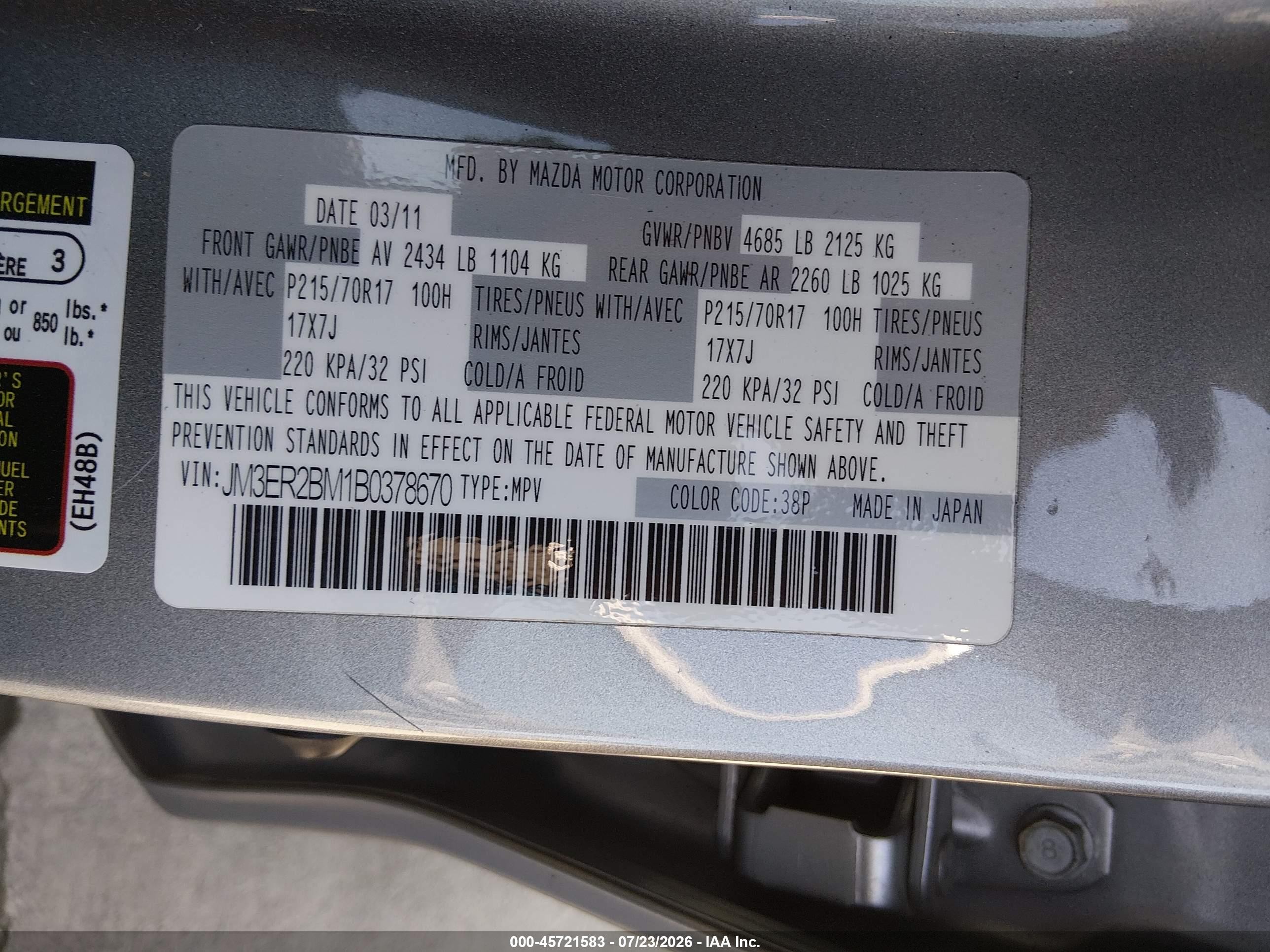 2011 Mazda Cx-7 I Sport Silver vin: JM3ER2BM1B0378670