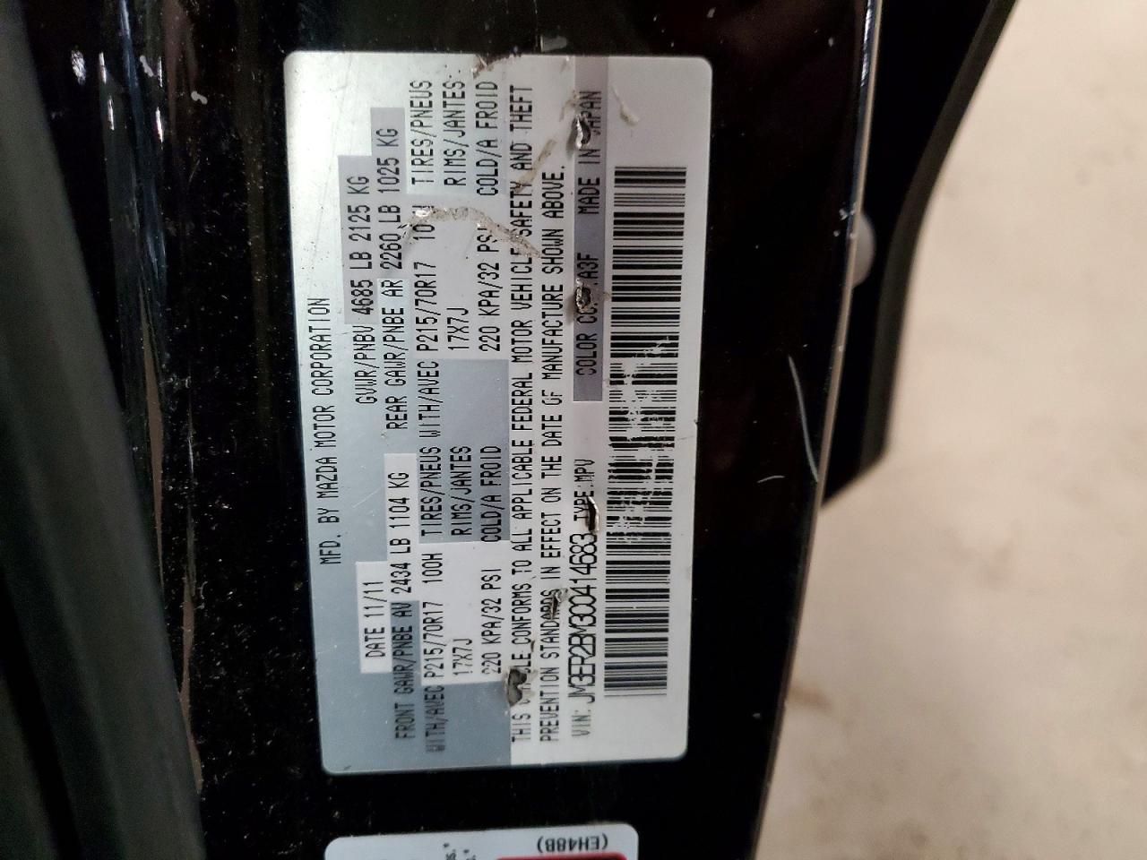 2012 Mazda Cx-7 Black vin: JM3ER2BM3C0414683