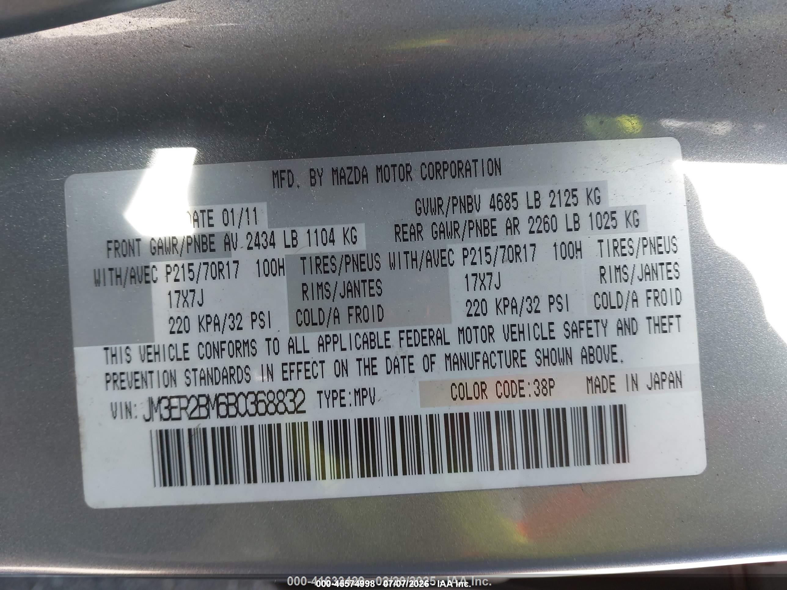 2011 Mazda Cx-7 I Sport Silver vin: JM3ER2BM6B0368832