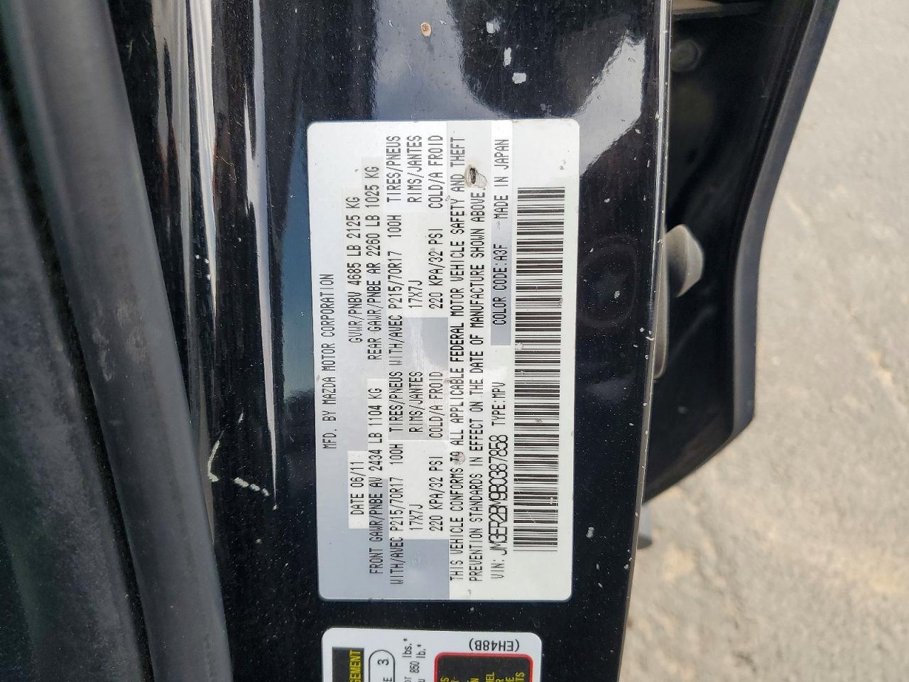 2011 Mazda Cx-7 Black vin: JM3ER2BM9B0387858