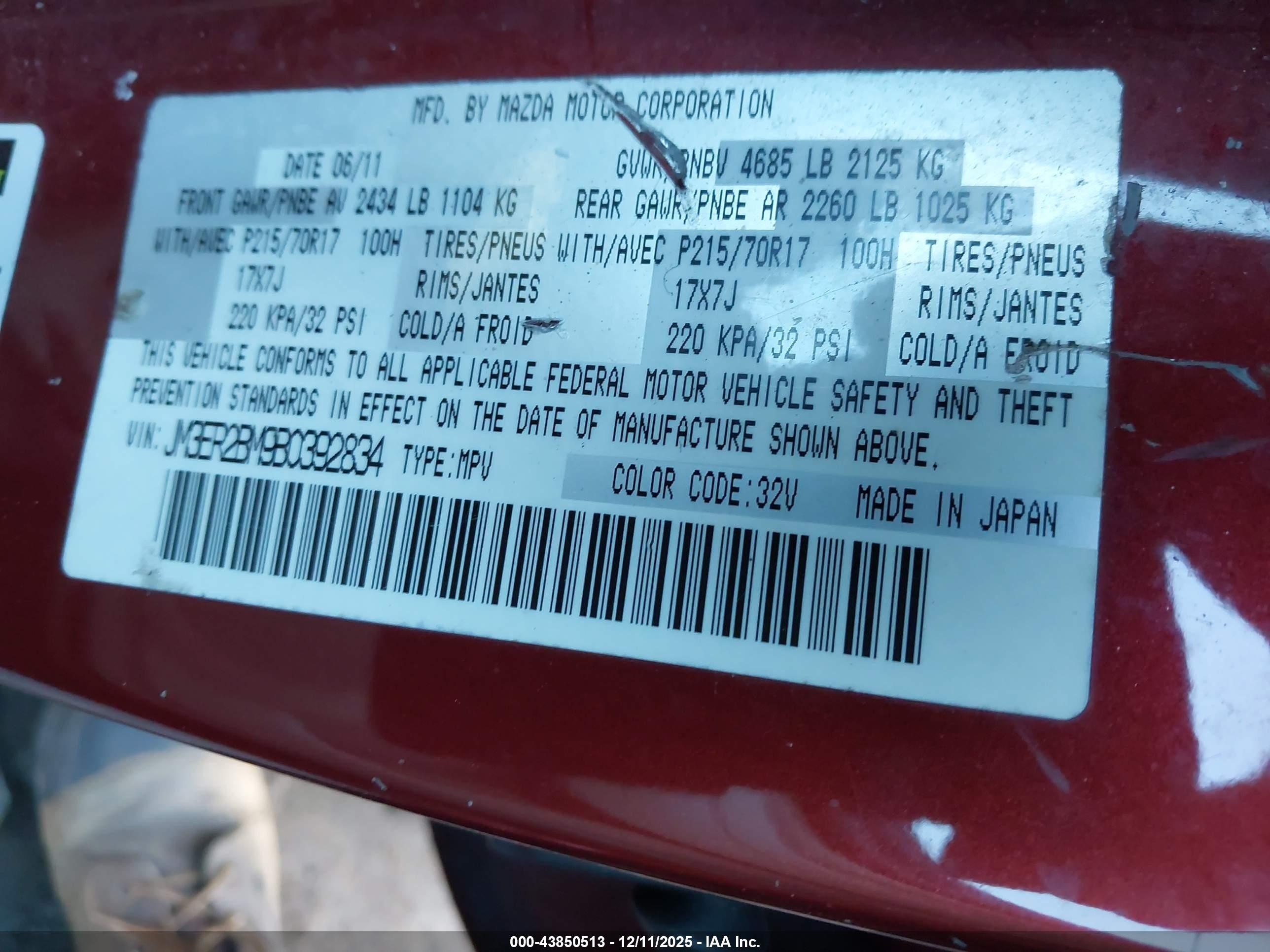 2011 Mazda Cx-7 I Sport Red vin: JM3ER2BM9B0392834