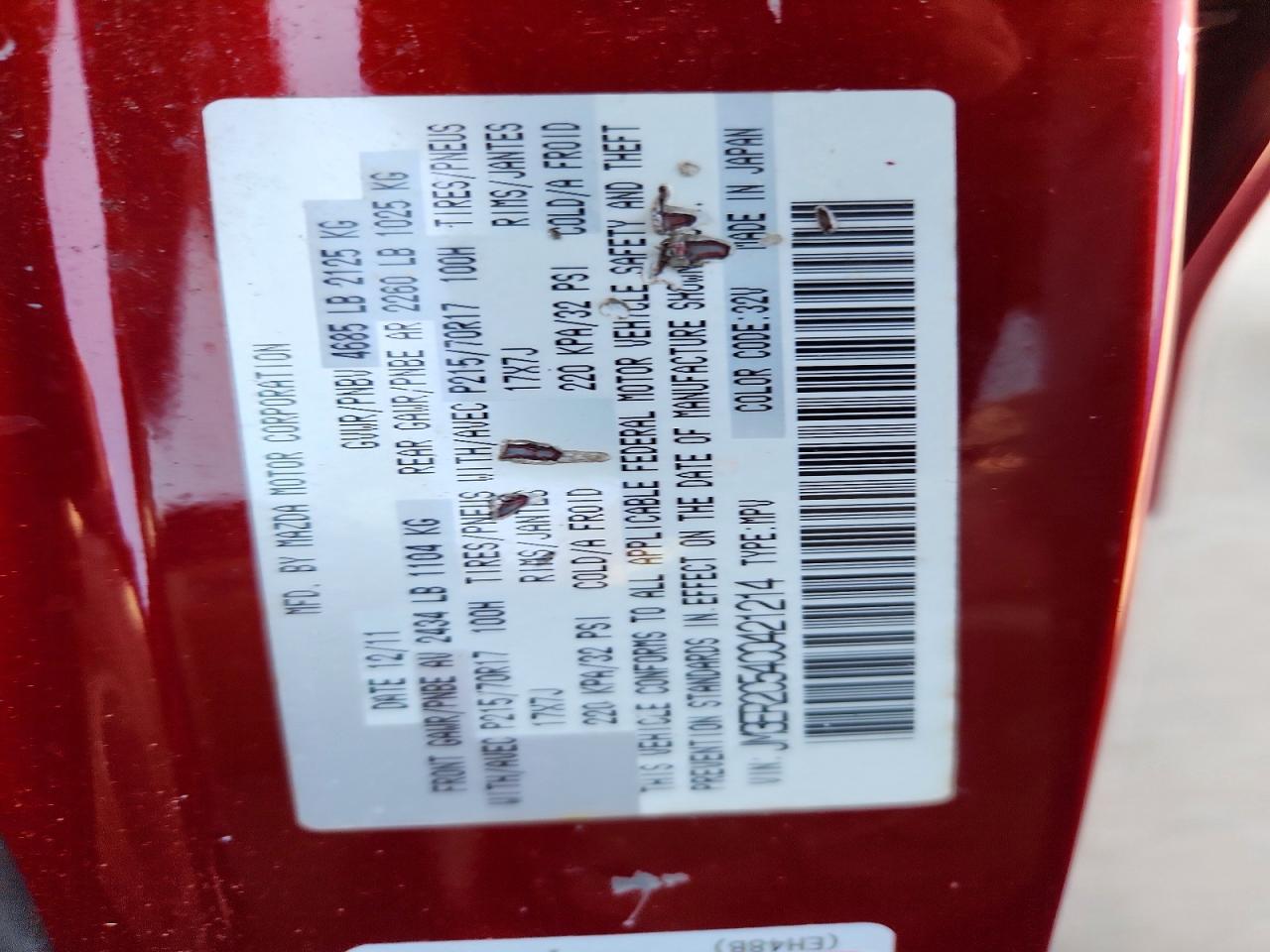 2012 Mazda Cx-7 Maroon vin: JM3ER2C54C0421214
