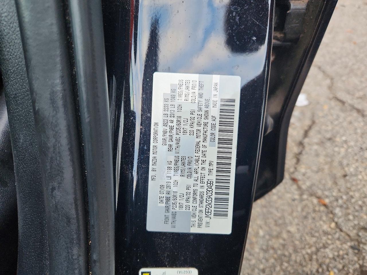 2010 Mazda Cx-7 Black vin: JM3ER2W33A0304991