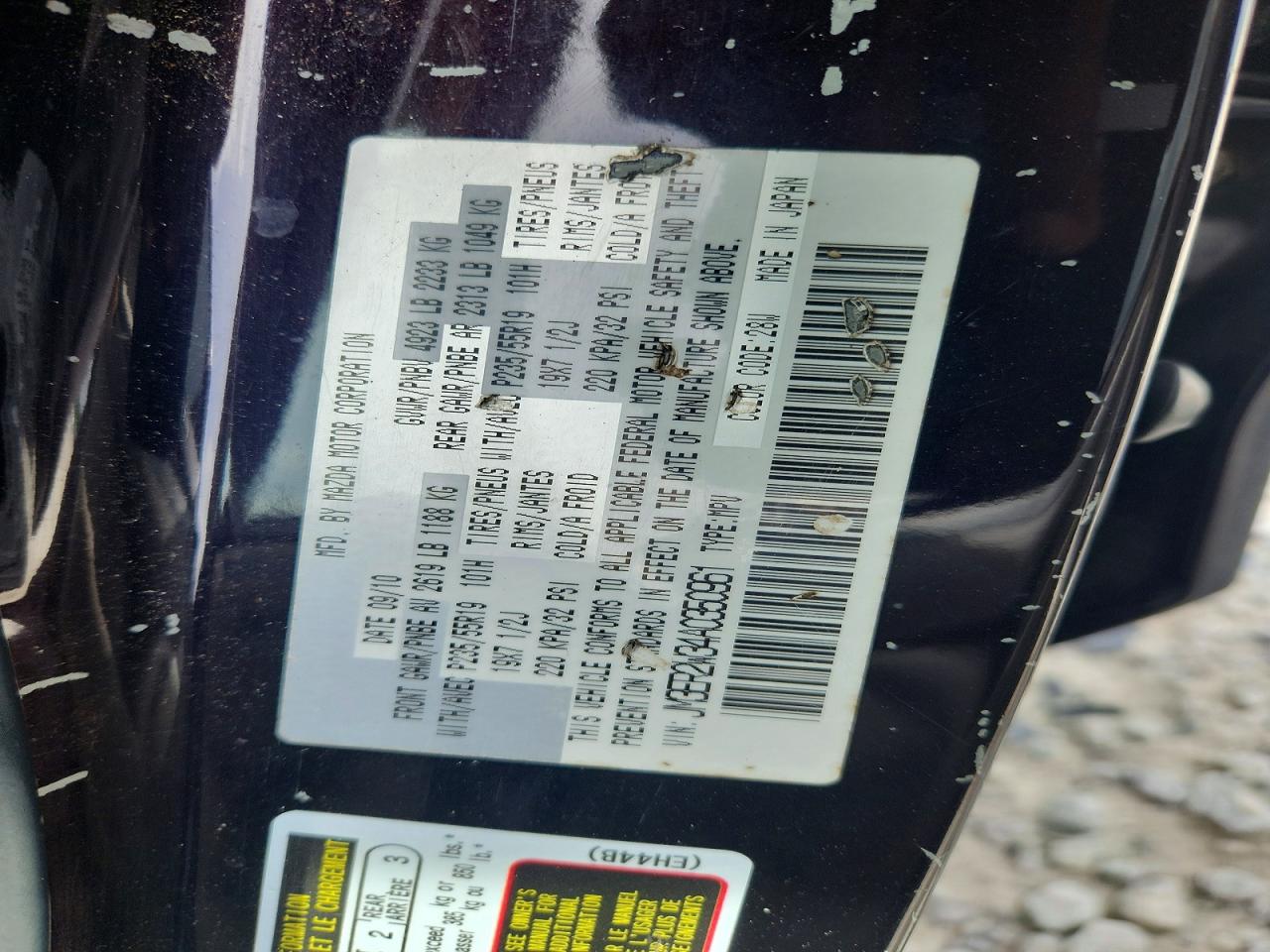 2010 Mazda Cx-7 Black vin: JM3ER2W34A0350961