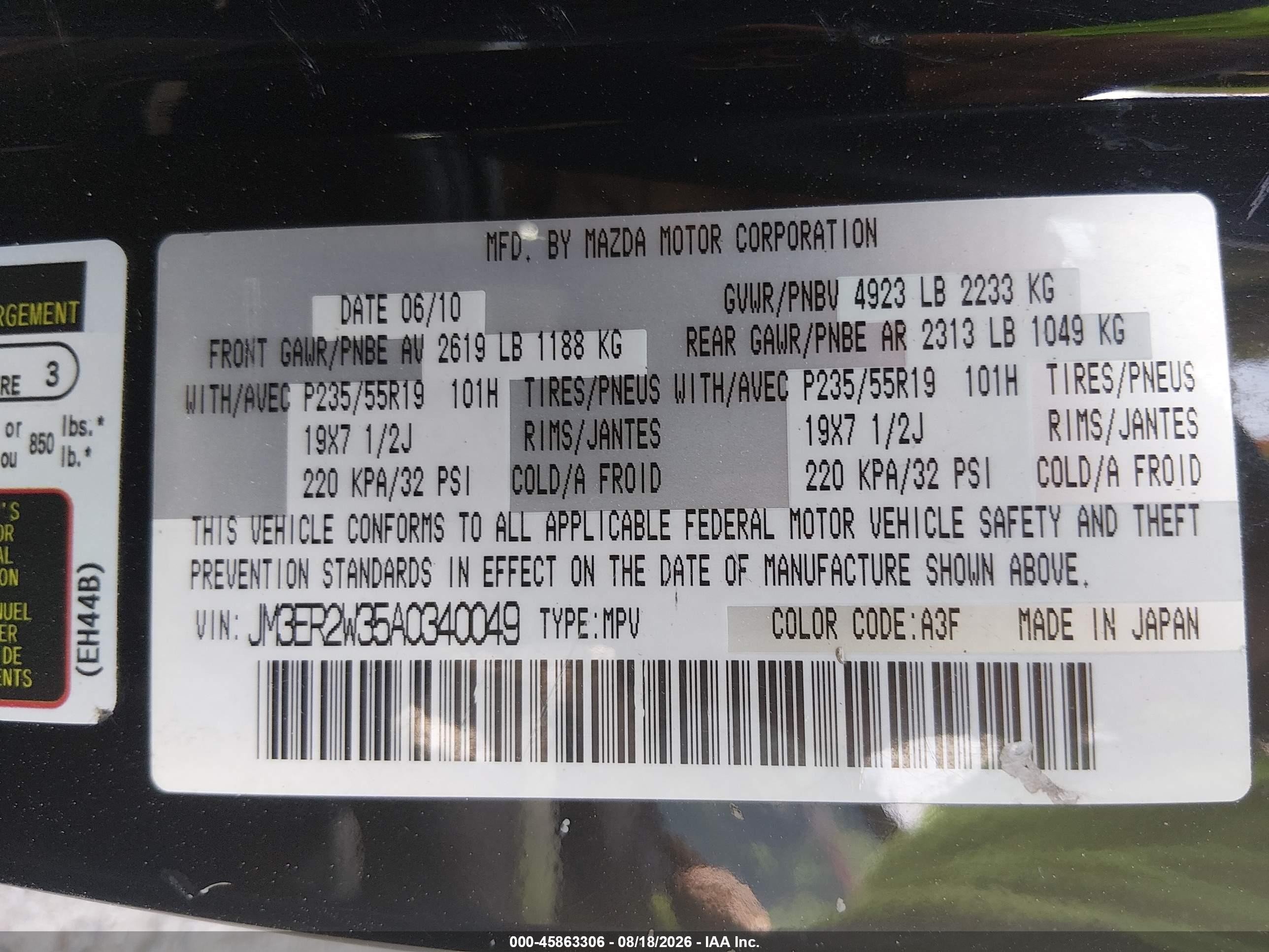 2010 Mazda Cx-7 S Grand Touring Black vin: JM3ER2W35A0340049