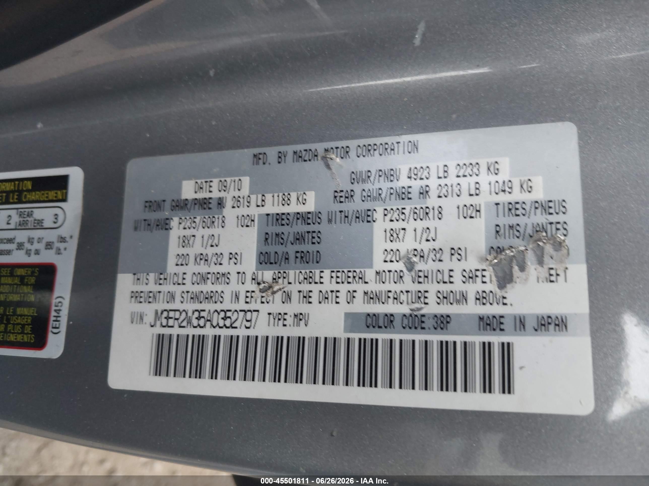 2010 Mazda Cx-7 S Touring Silver vin: JM3ER2W35A0352797