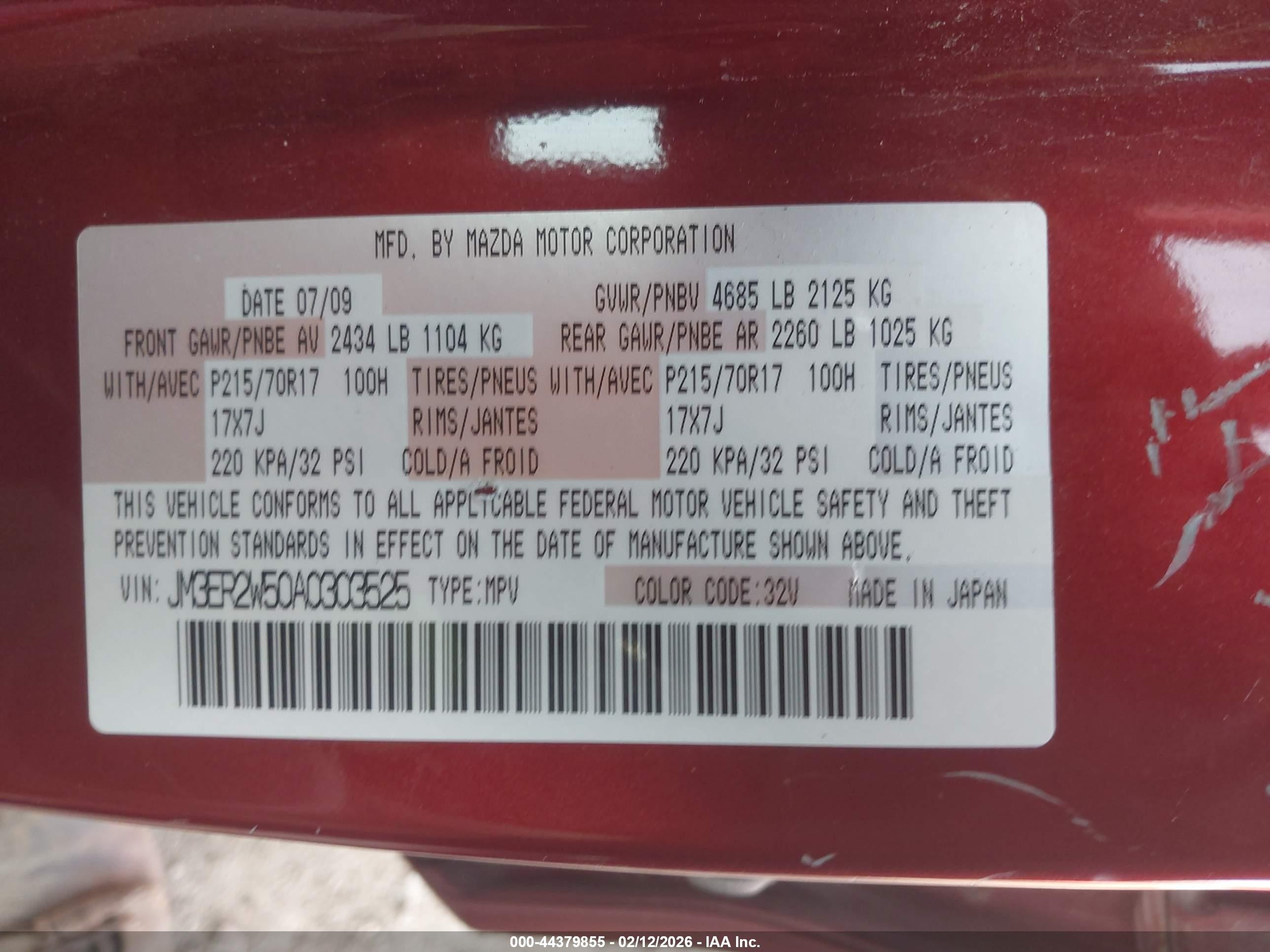 2010 Mazda Cx-7 I Sport Maroon vin: JM3ER2W50A0303525