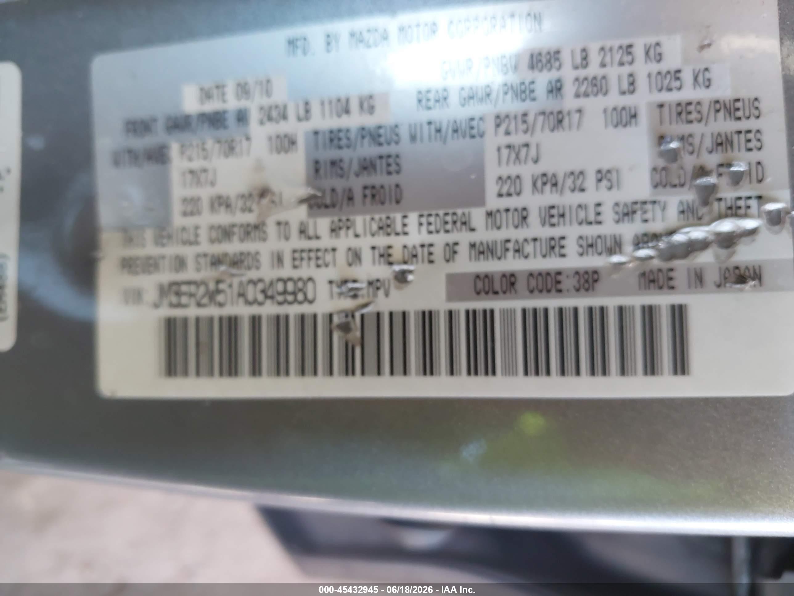 2010 Mazda Cx-7 I Sport Gray vin: JM3ER2W51A0349980