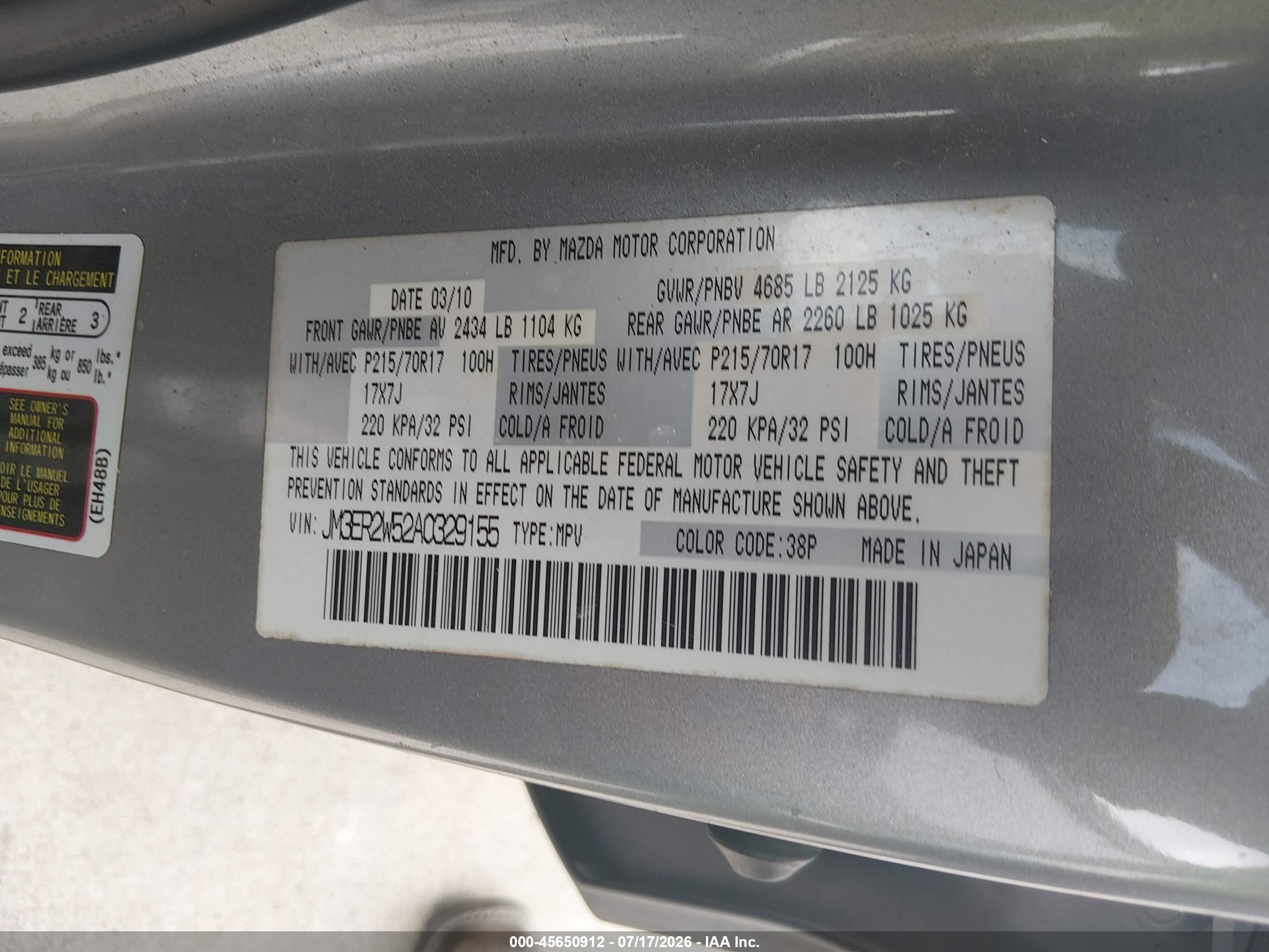 2010 Mazda Cx-7   Gray vin: JM3ER2W52A0329155