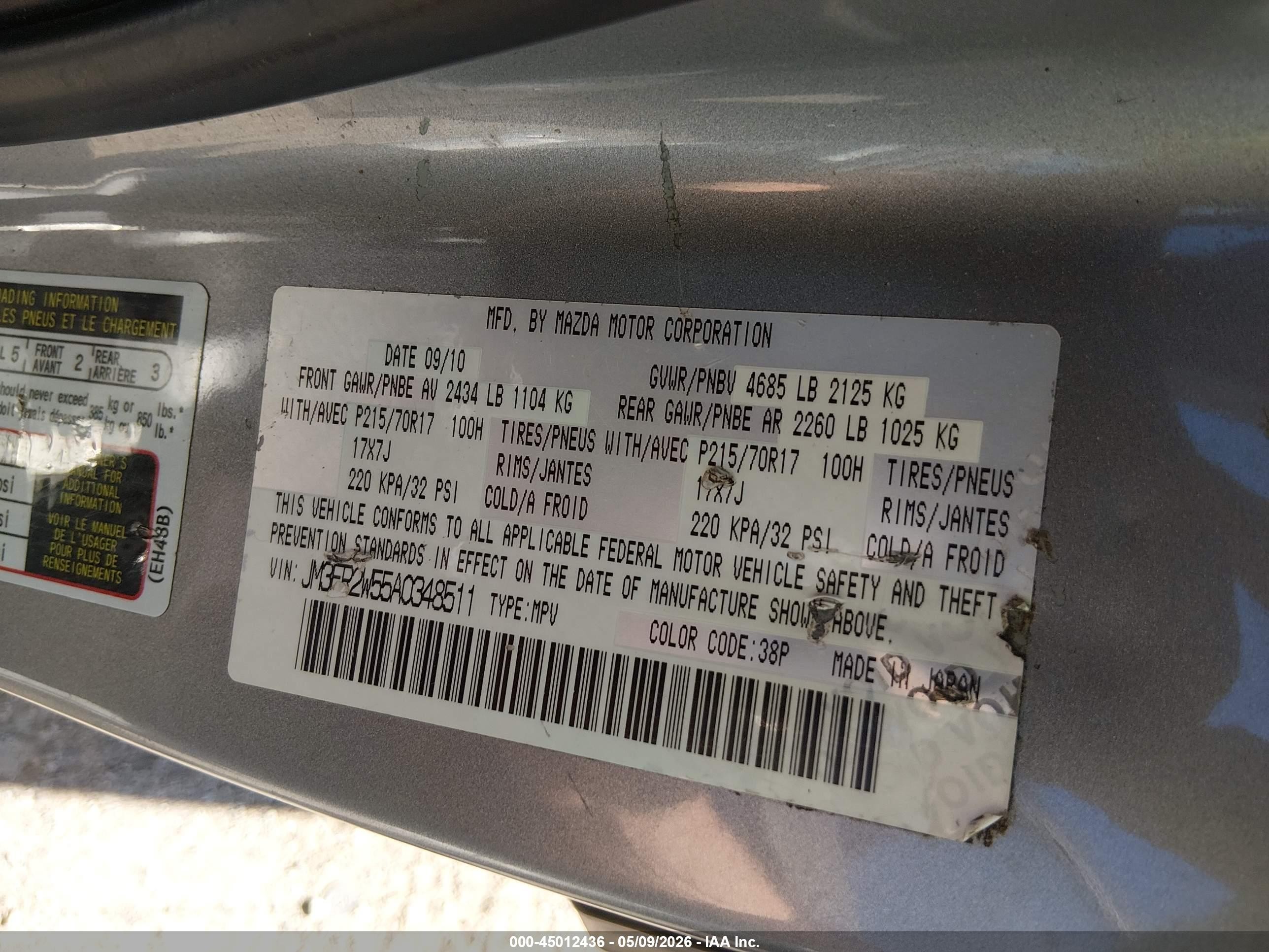 2010 Mazda Cx-7 I Sport Silver vin: JM3ER2W55A0348511