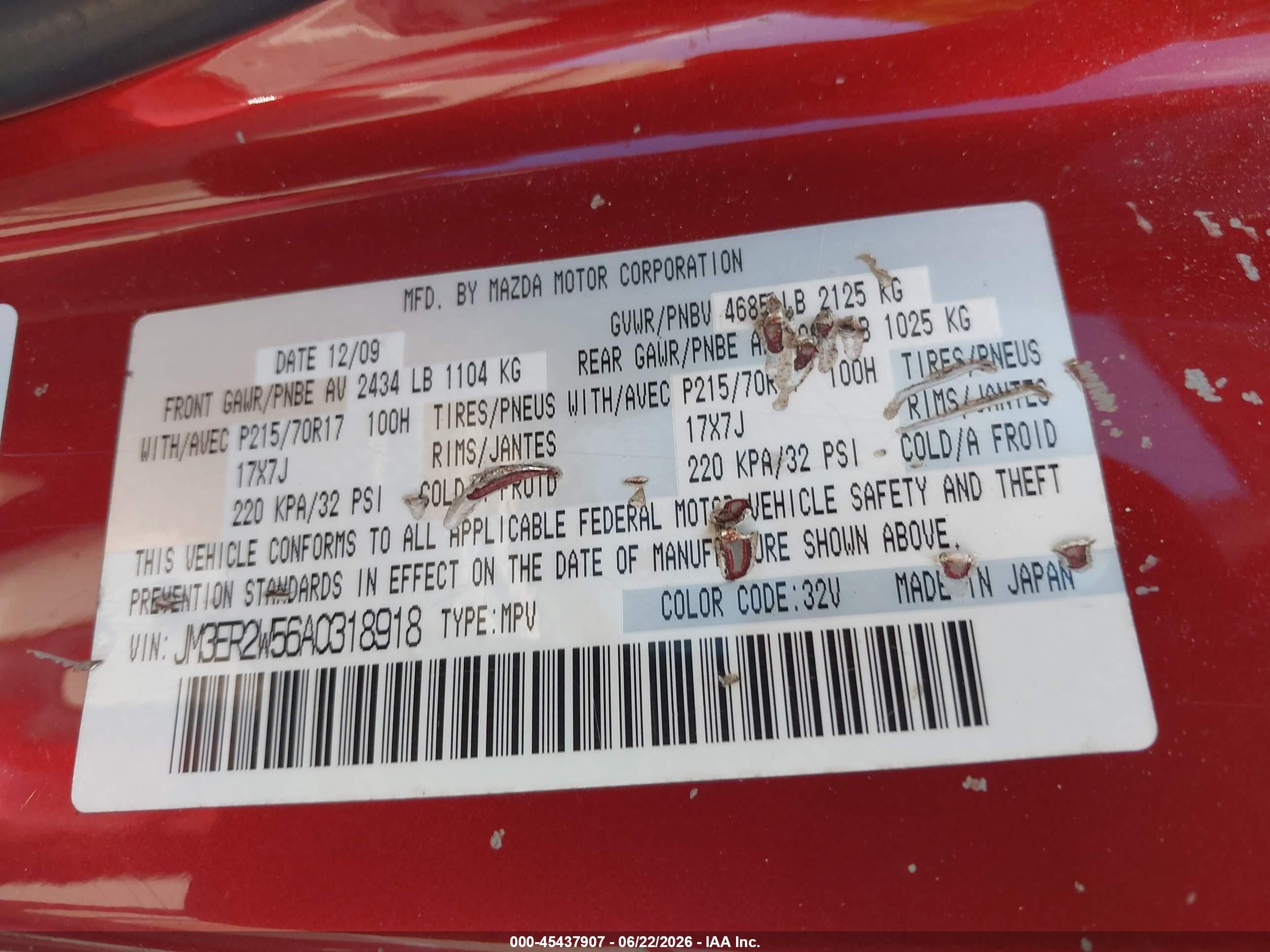 2010 Mazda Cx-7 I Sport Red vin: JM3ER2W56A0318918