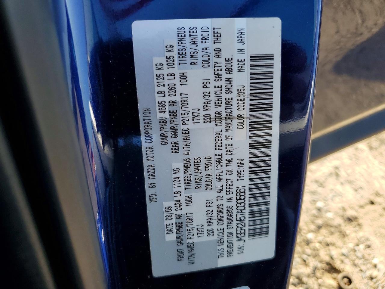 2010 Mazda Cx-7 Blue vin: JM3ER2W57A0305661