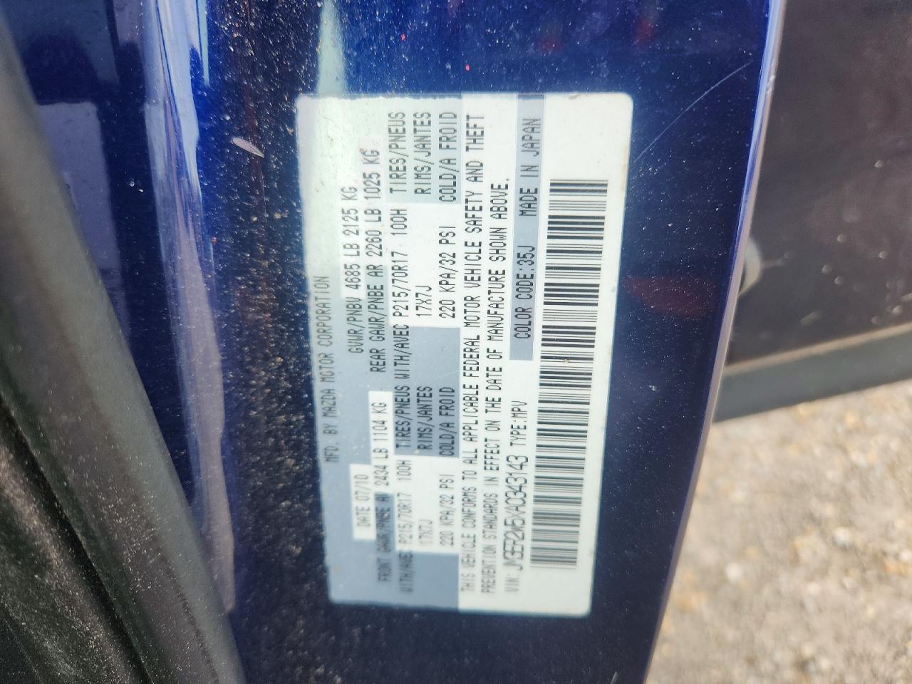 2010 Mazda Cx-7 Blue vin: JM3ER2W5XA0343143