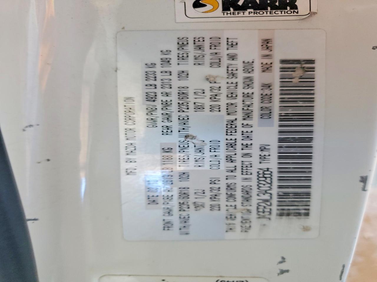 2010 Mazda Cx-7 White vin: JM3ER2WL3A0329664