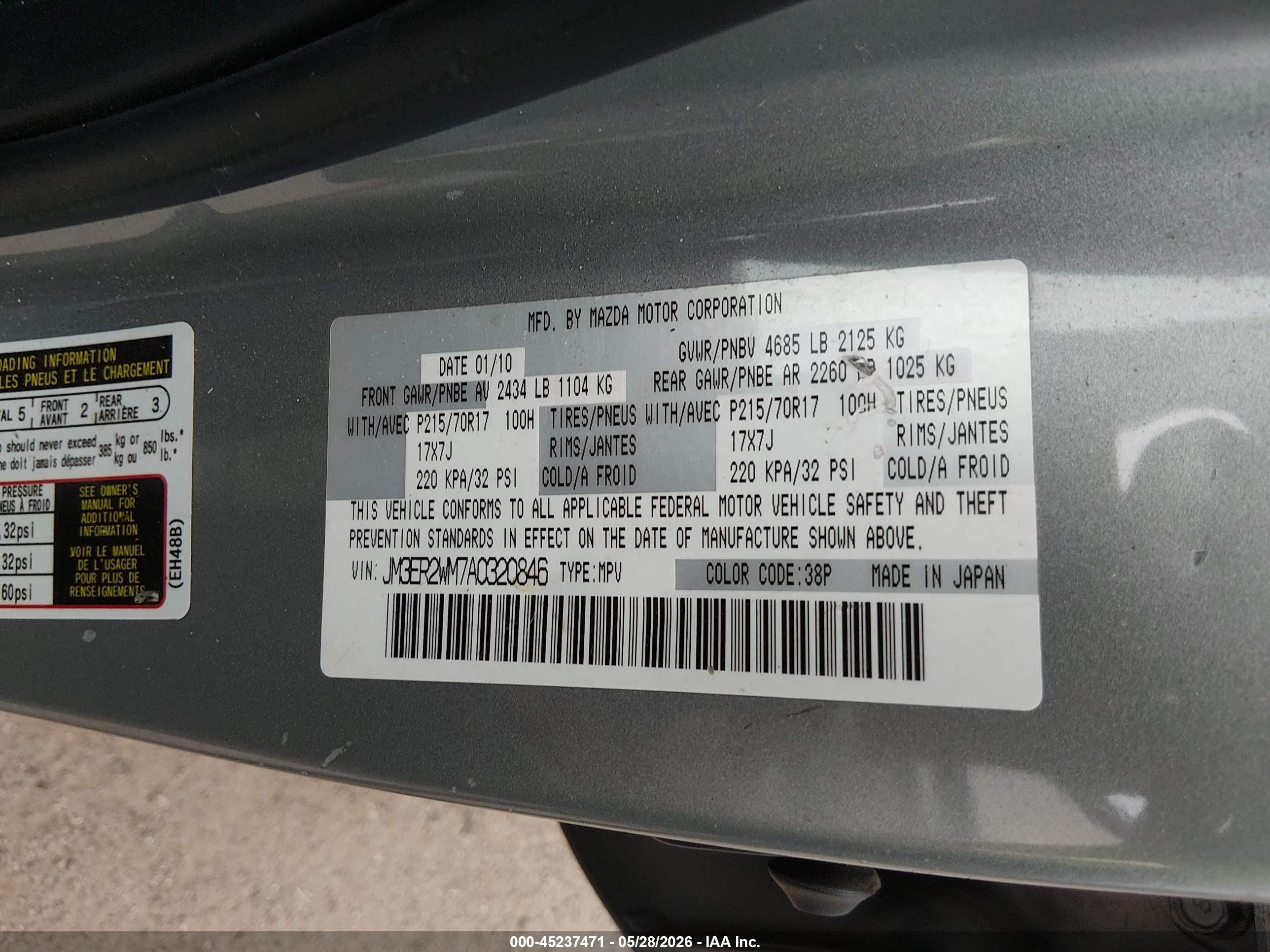2010 Mazda Cx-7 I Sport Silver vin: JM3ER2WM7A0320846