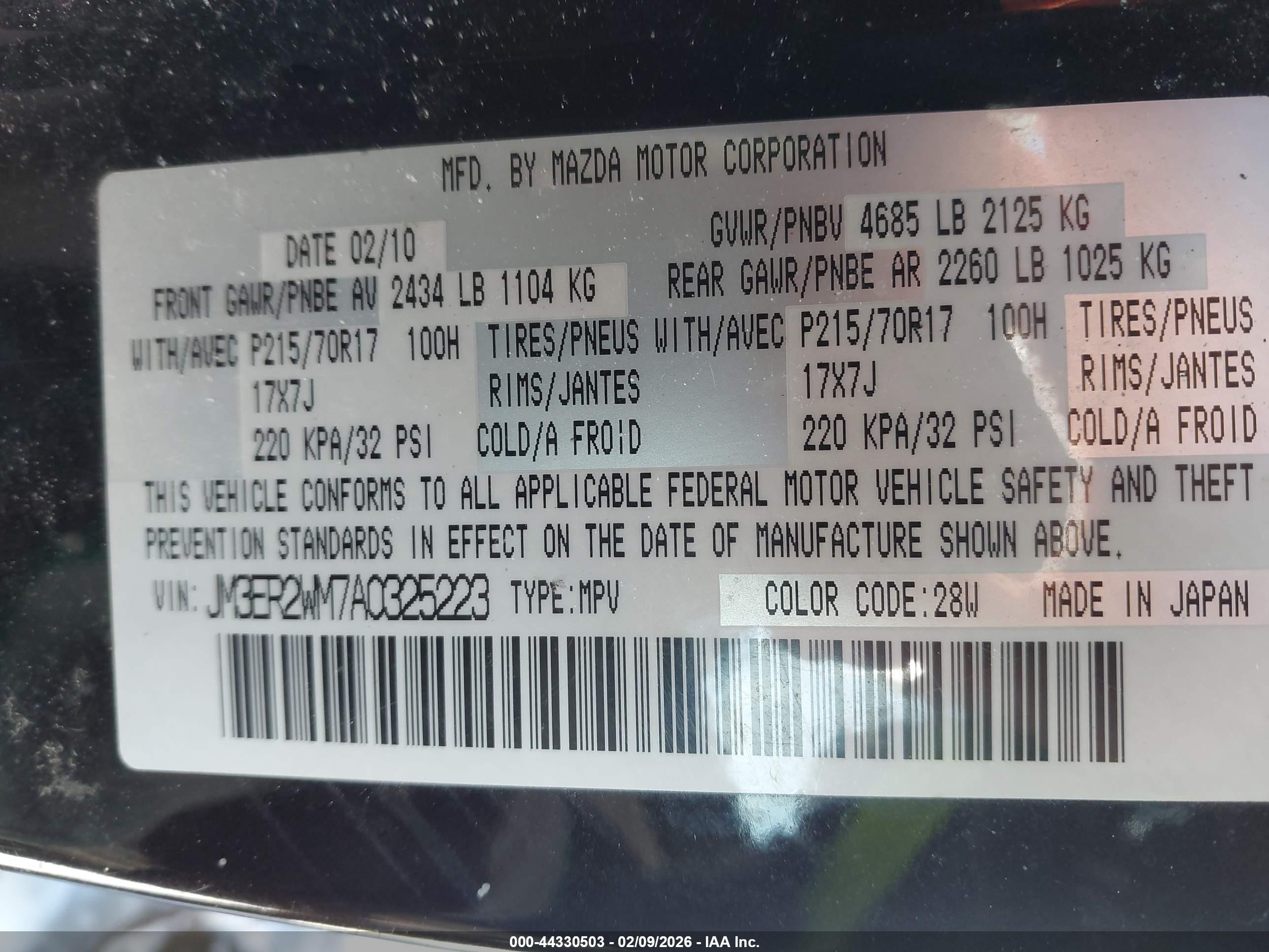 2010 Mazda Cx-7 I Sv Maroon vin: JM3ER2WM7A0325223