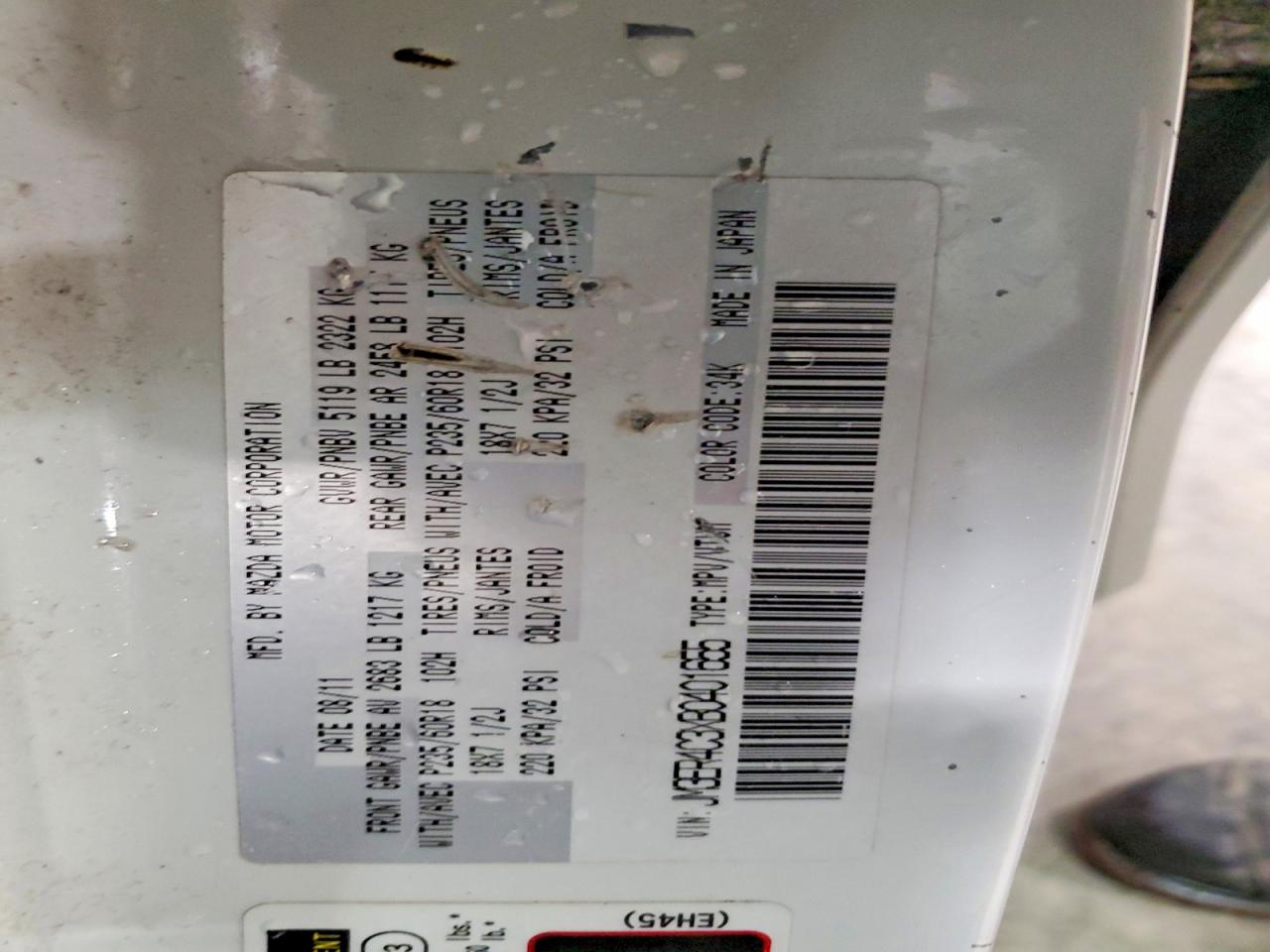 2011 Mazda Cx-7 White vin: JM3ER4C3XB0401655