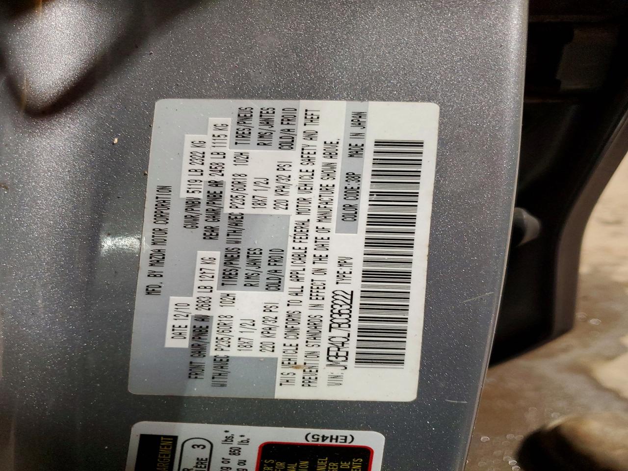 2011 Mazda Cx-7 Silver vin: JM3ER4CL7B0363222