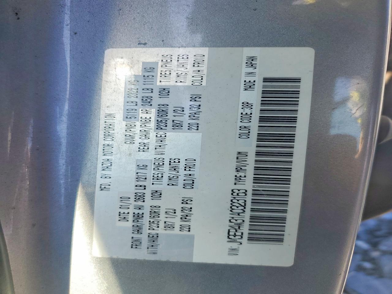 2010 Mazda Cx-7 Silver vin: JM3ER4W31A0323163