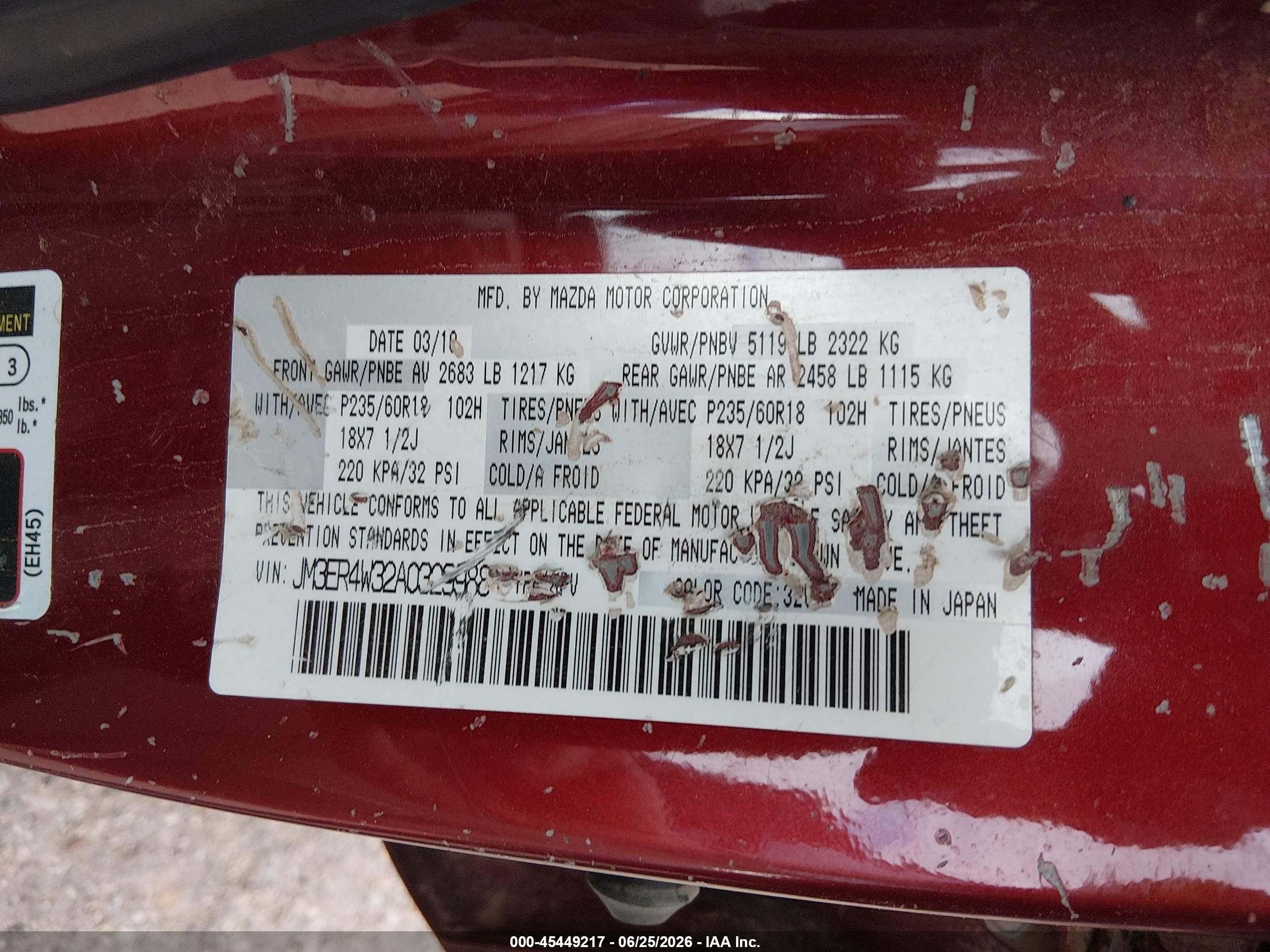 2010 Mazda Cx-7 S Touring Red vin: JM3ER4W32A0329988