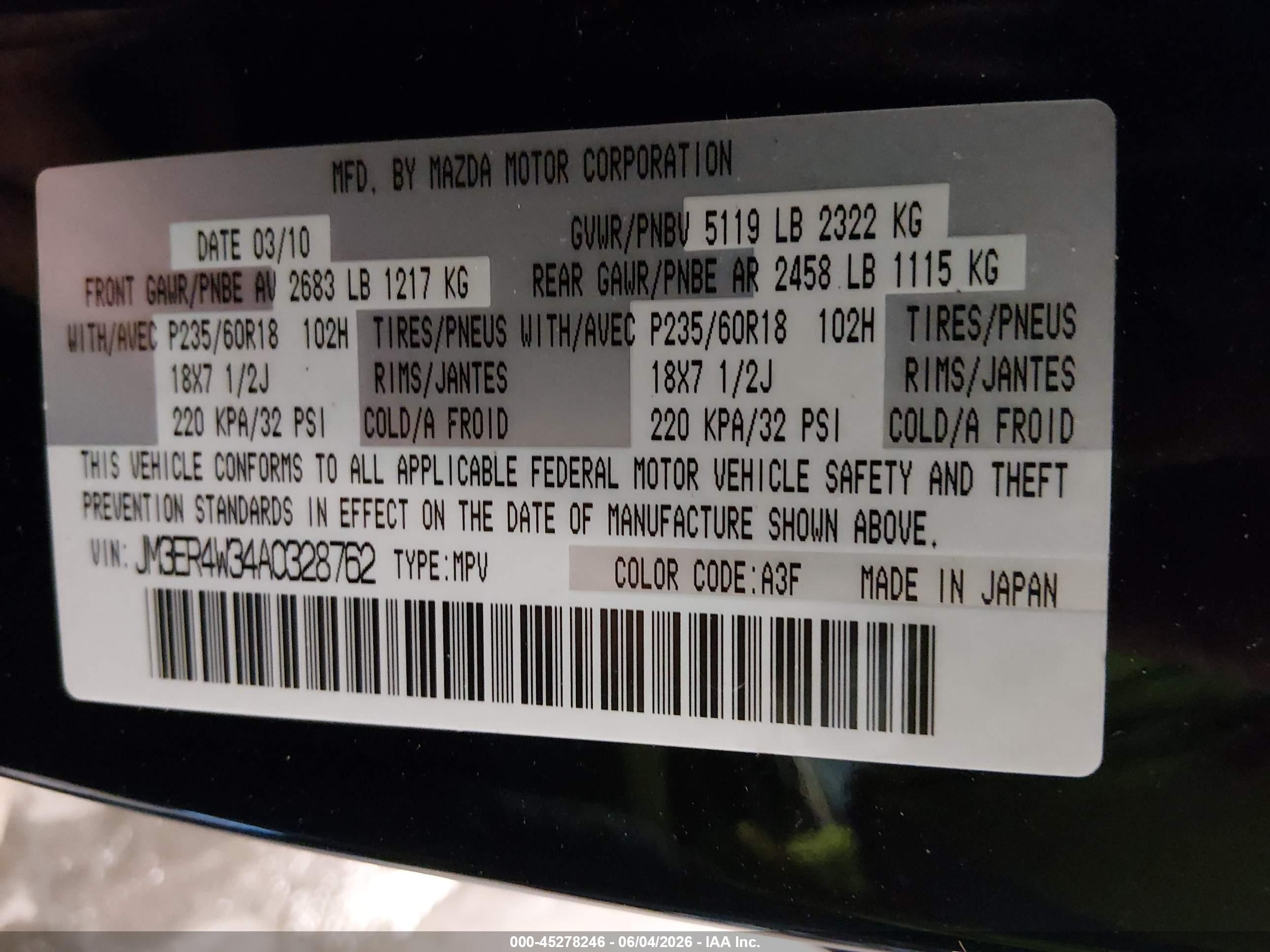 2010 Mazda Cx-7 S Touring Black vin: JM3ER4W34A0328762