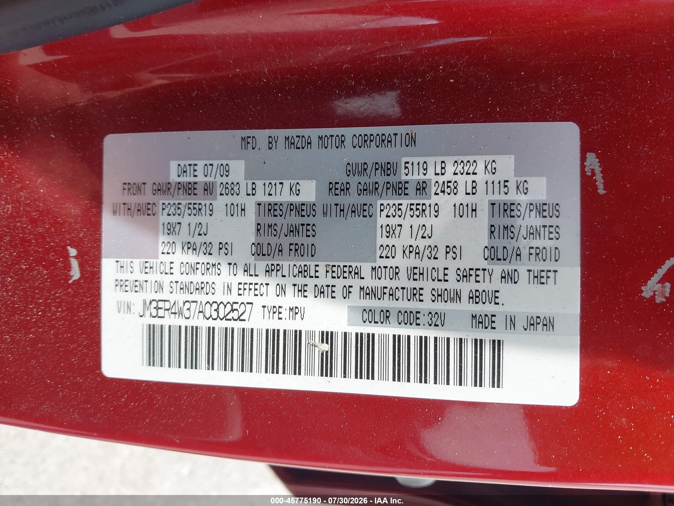 2010 Mazda Cx-7 S Grand Touring Red vin: JM3ER4W37A0302527
