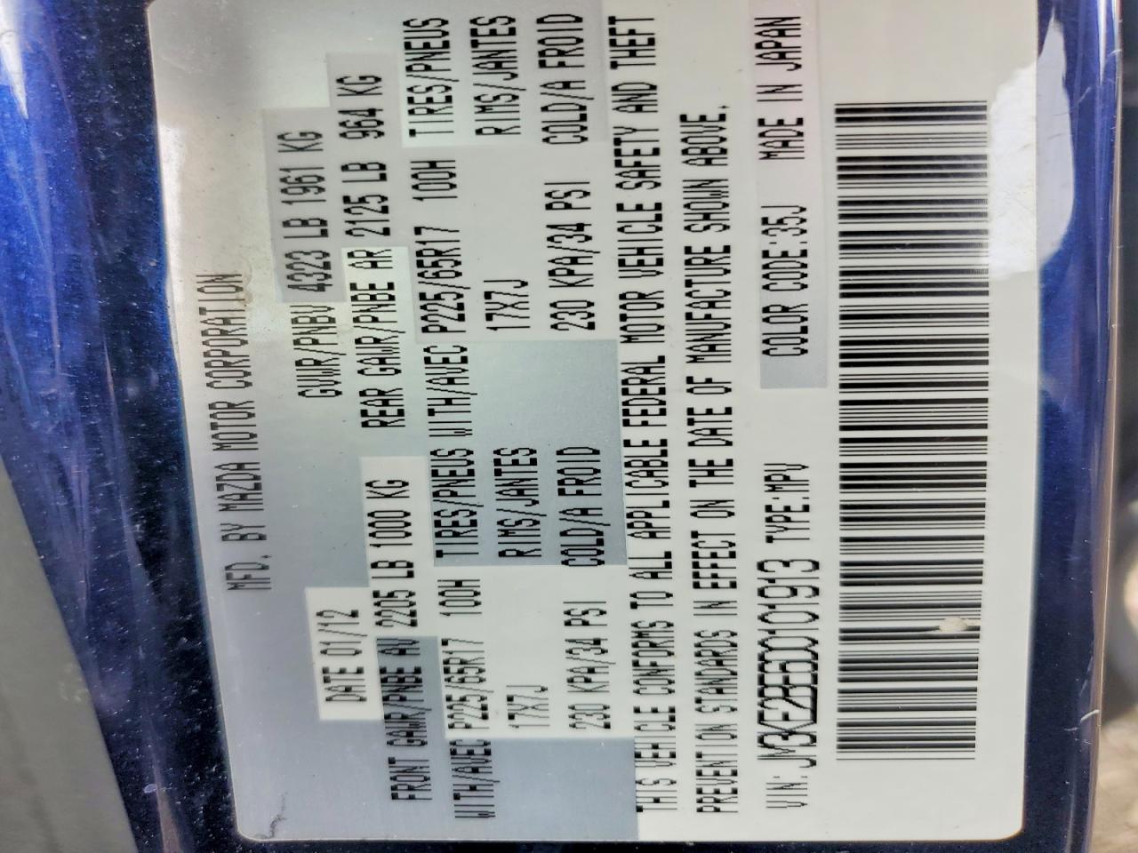 2013 Mazda Cx-5 Sport Blue vin: JM3KE2BE6D0101913
