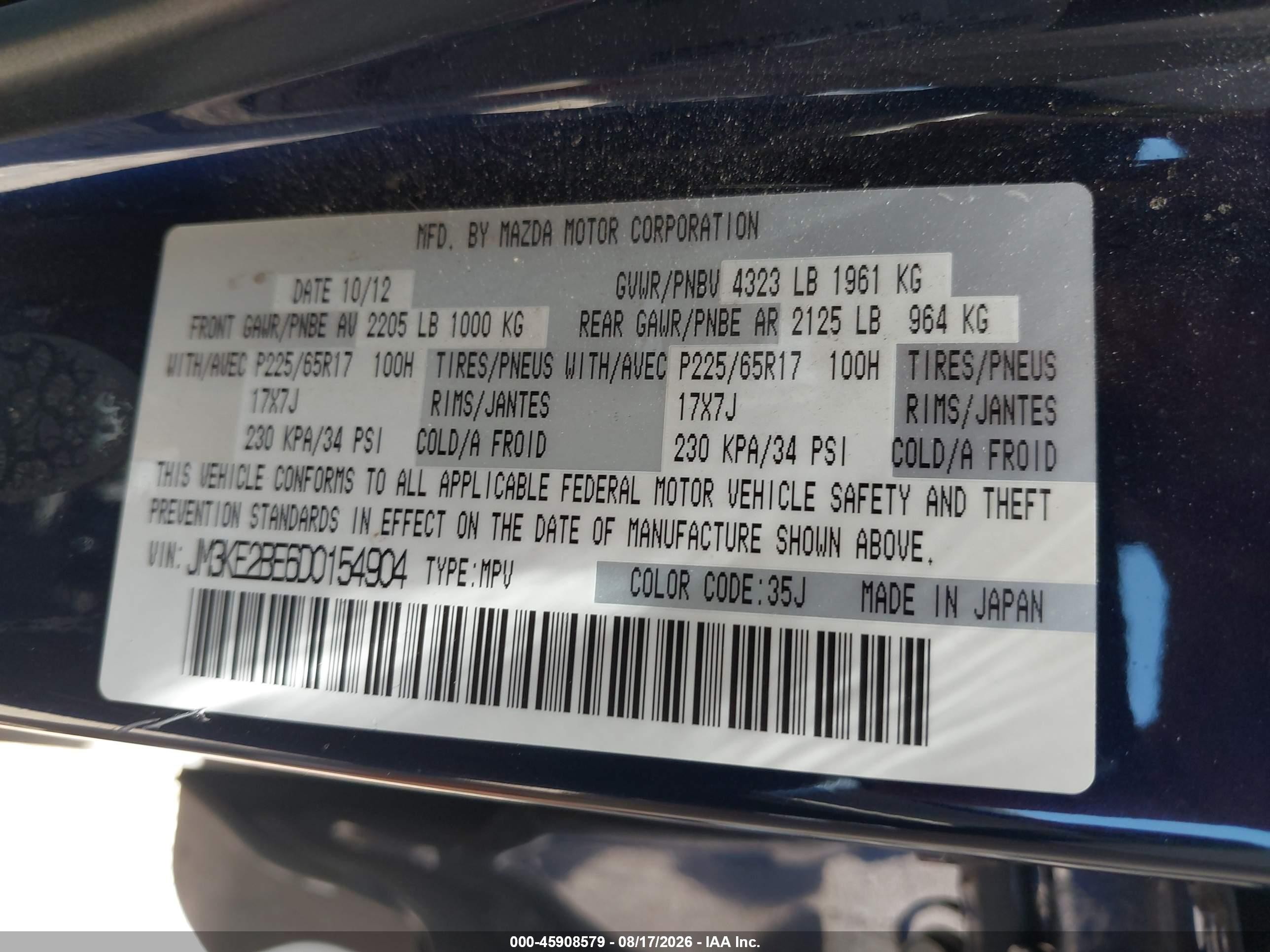 2013 Mazda Cx-5 Sport Dark Blue vin: JM3KE2BE6D0154904