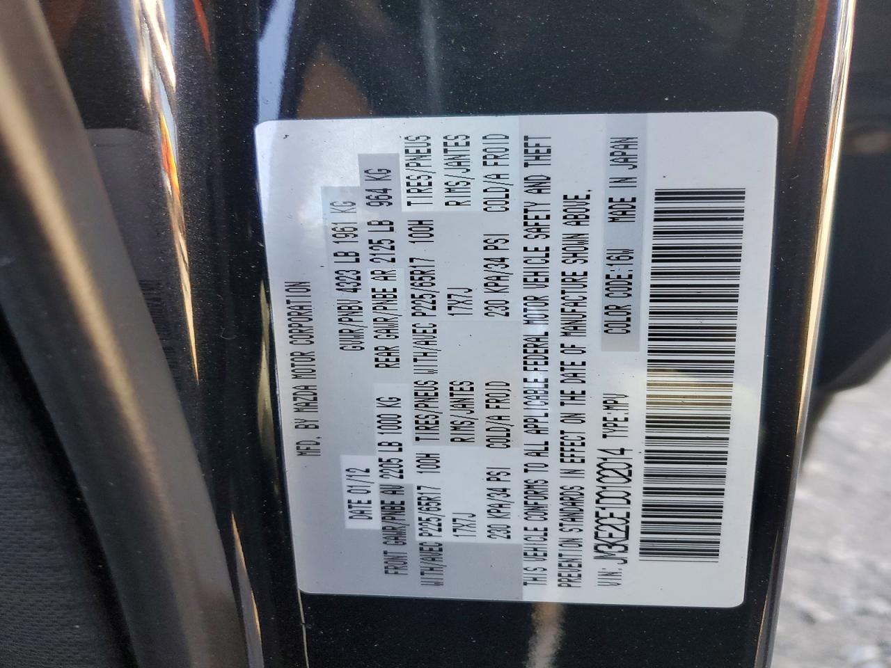 2013 Mazda Cx-5 Touring Black vin: JM3KE2CE1D0102014
