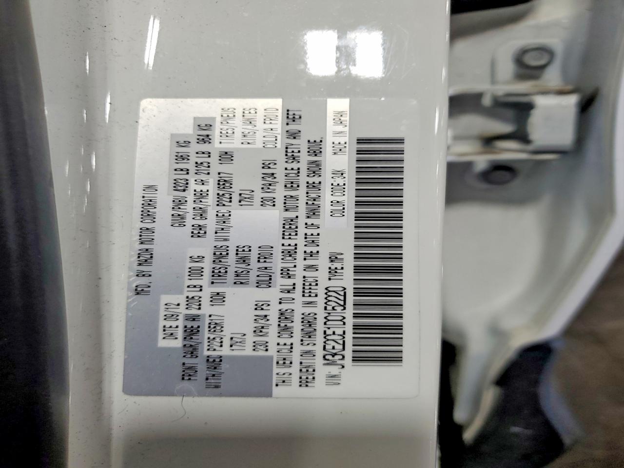 2013 Mazda Cx-5 Touring White vin: JM3KE2CE1D0152220