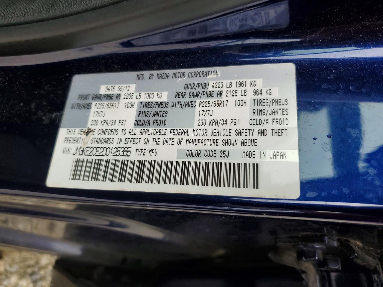 2013 Mazda Cx-5 Touring Blue vin: JM3KE2CE2D0125365