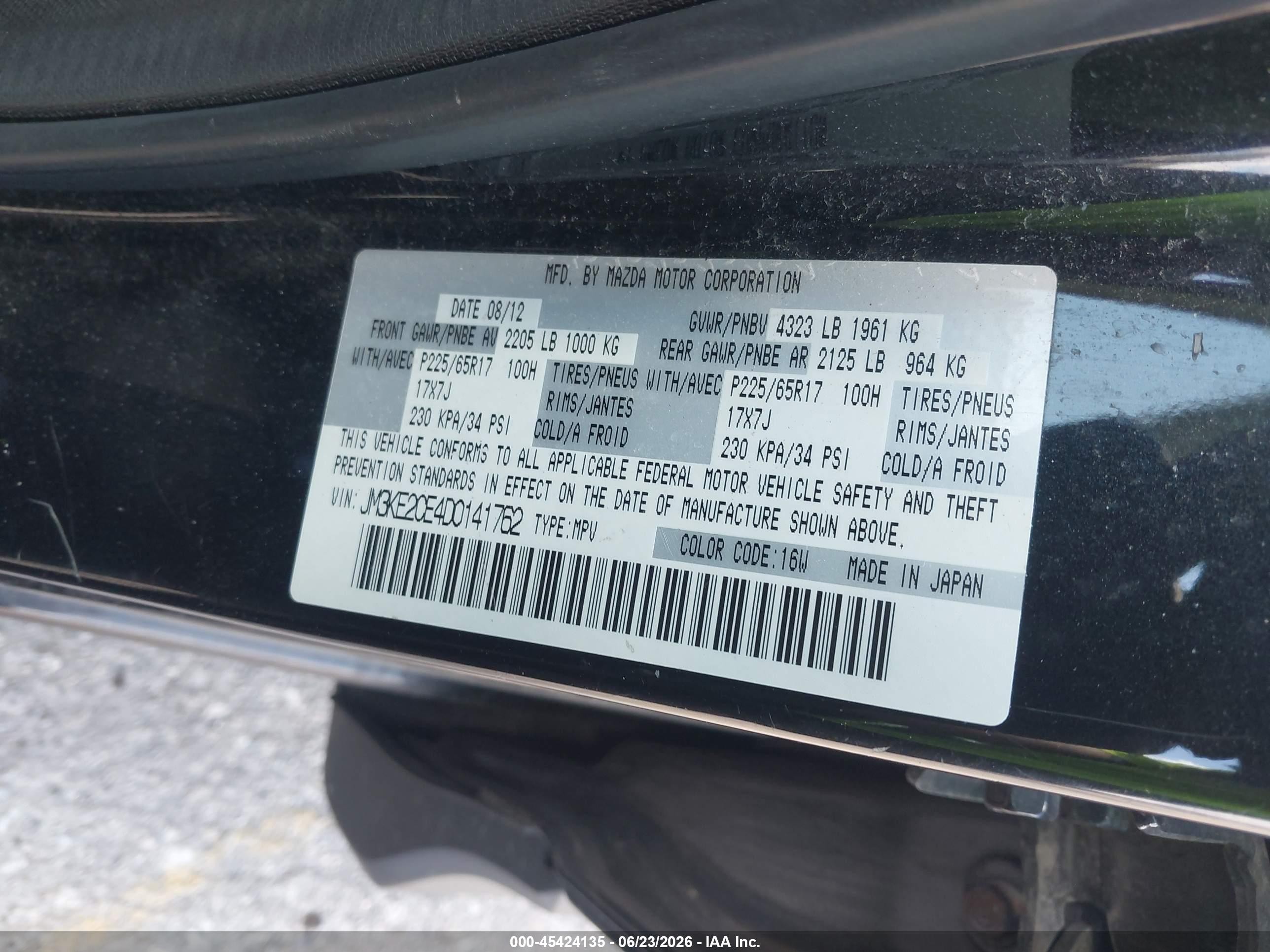 2013 Mazda Cx-5 Touring Black vin: JM3KE2CE4D0141762