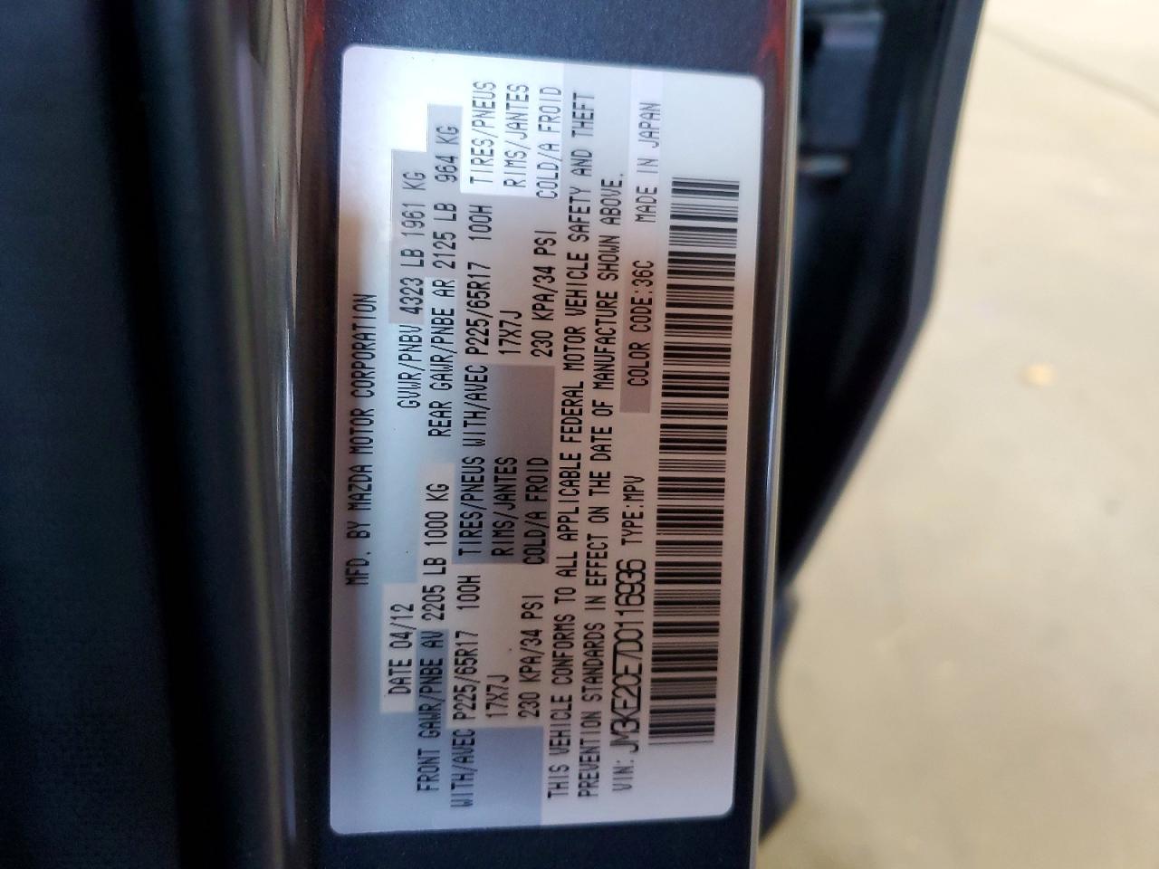 2013 Mazda Cx-5 Touring Charcoal vin: JM3KE2CE7D0116936