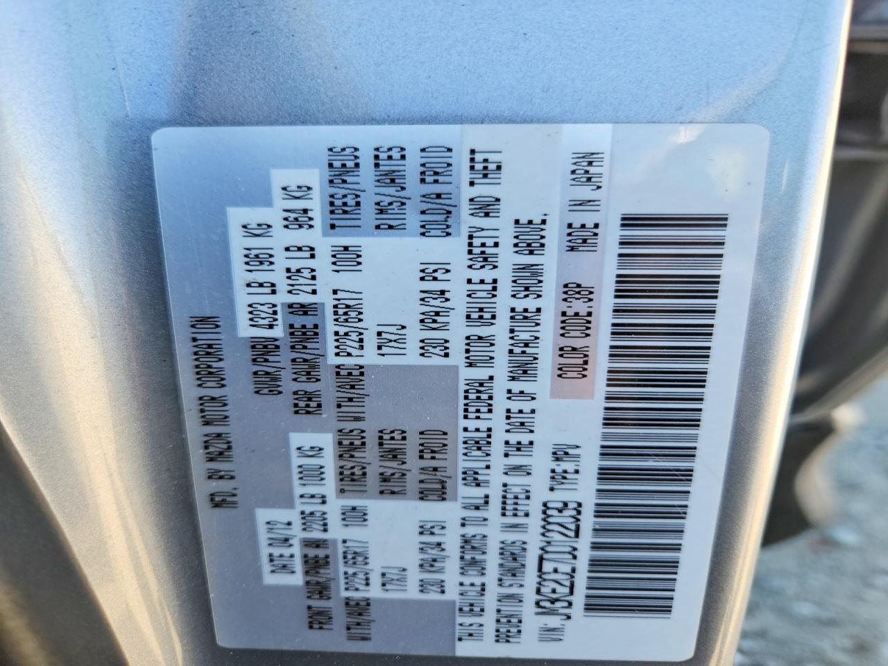 2013 Mazda Cx-5 Touring Silver vin: JM3KE2CE7D0122039